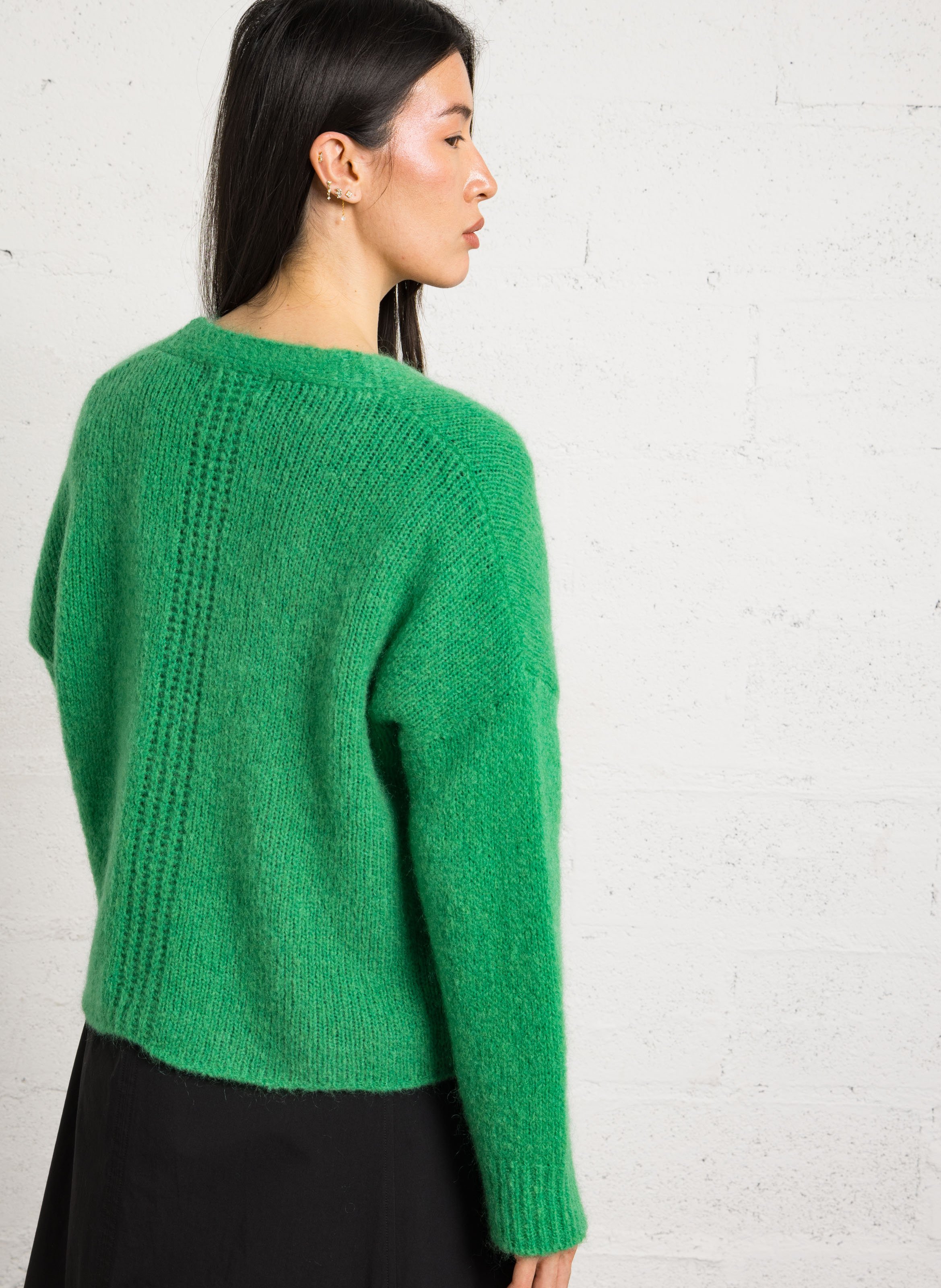Loose-fit wool-blend cardigan with V-neck MAISON ANJE Green