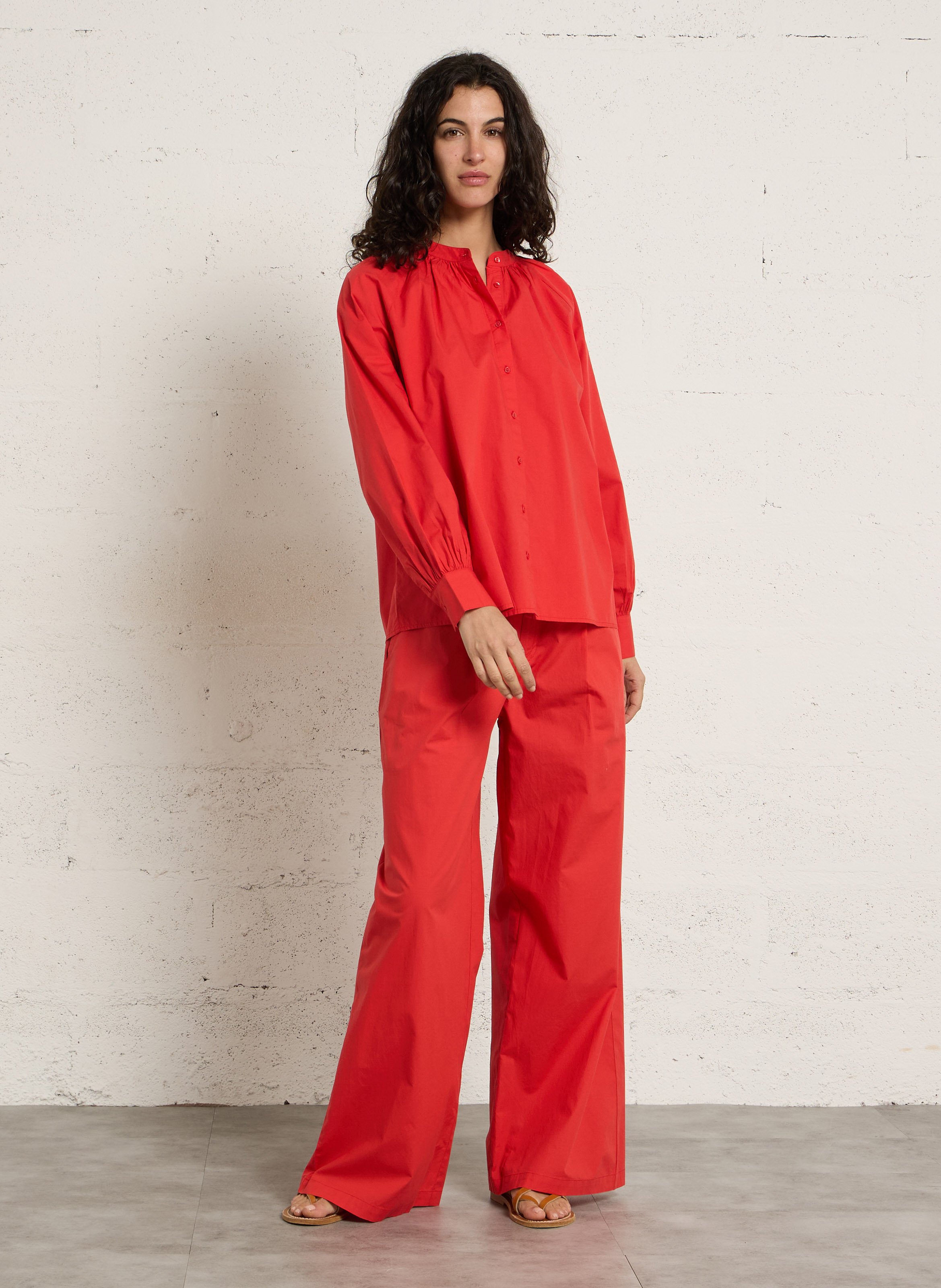 Blouse met ronde hals en knoopsluiting in effen kleur PETITE MENDIGOTE Rood