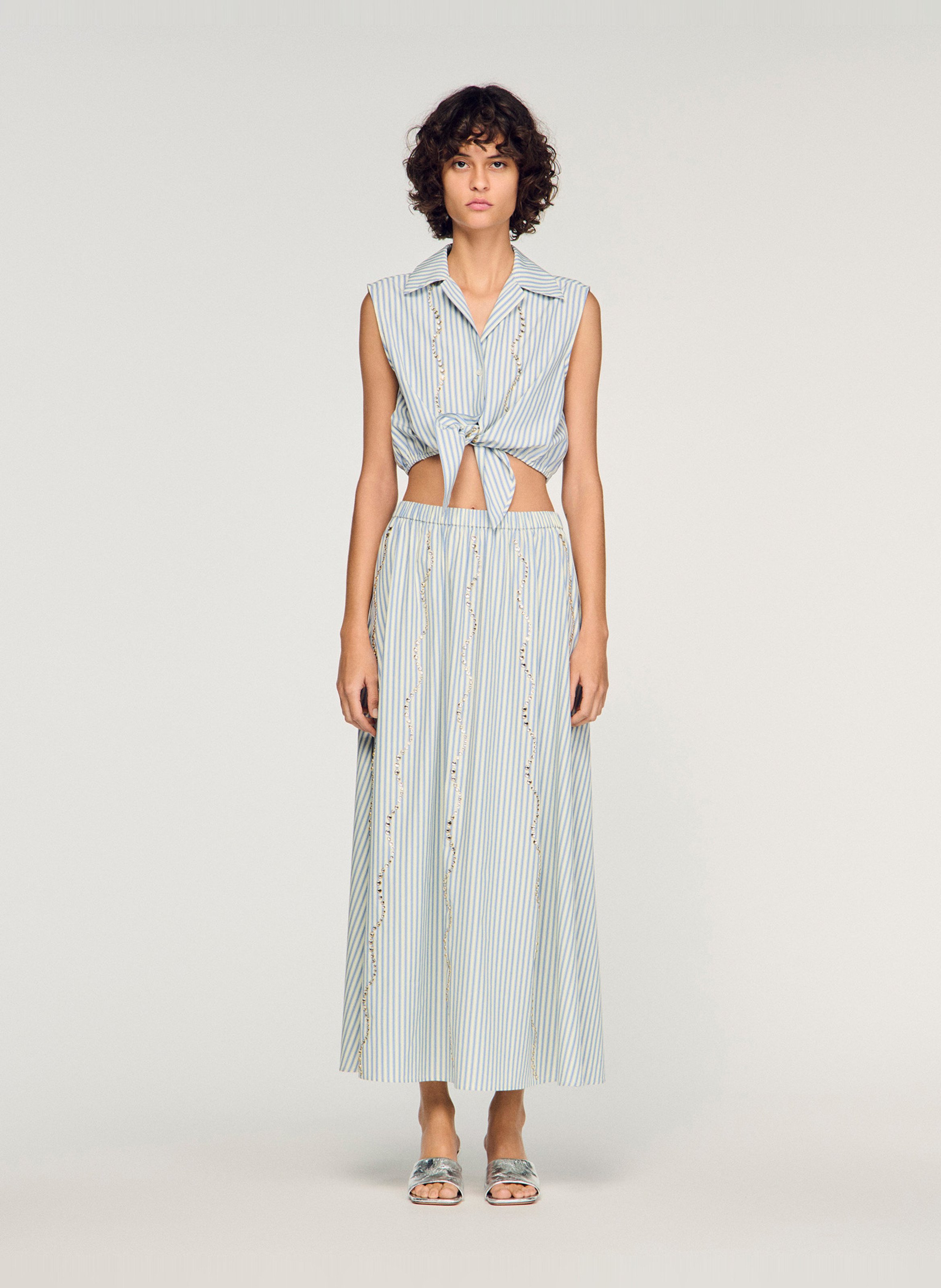 Halflange, gestreepte rok SANDRO Blauw