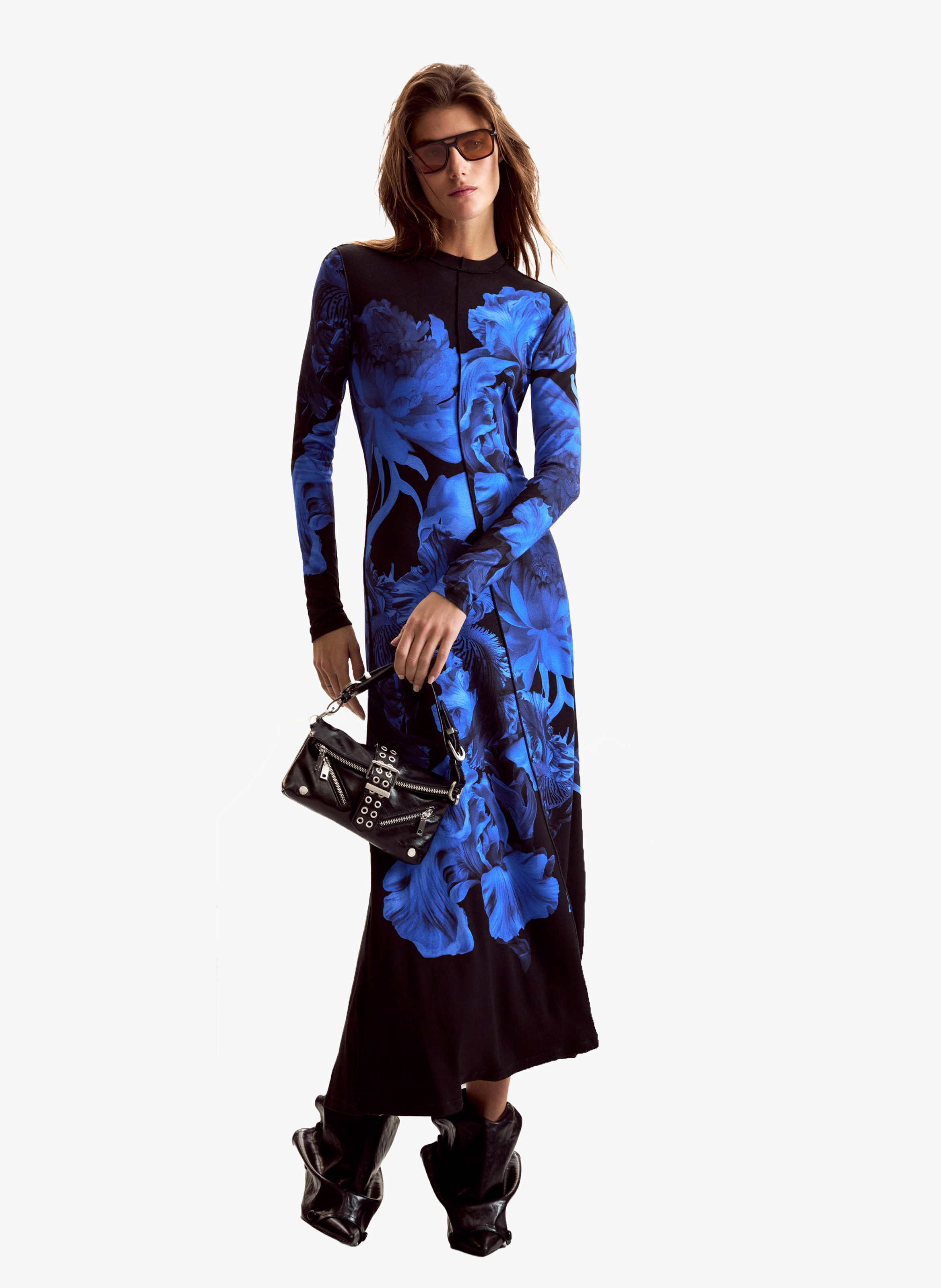 Ausgestelltes langes Kleid mit Rundhalsausschnitt DESIGUAL Blau