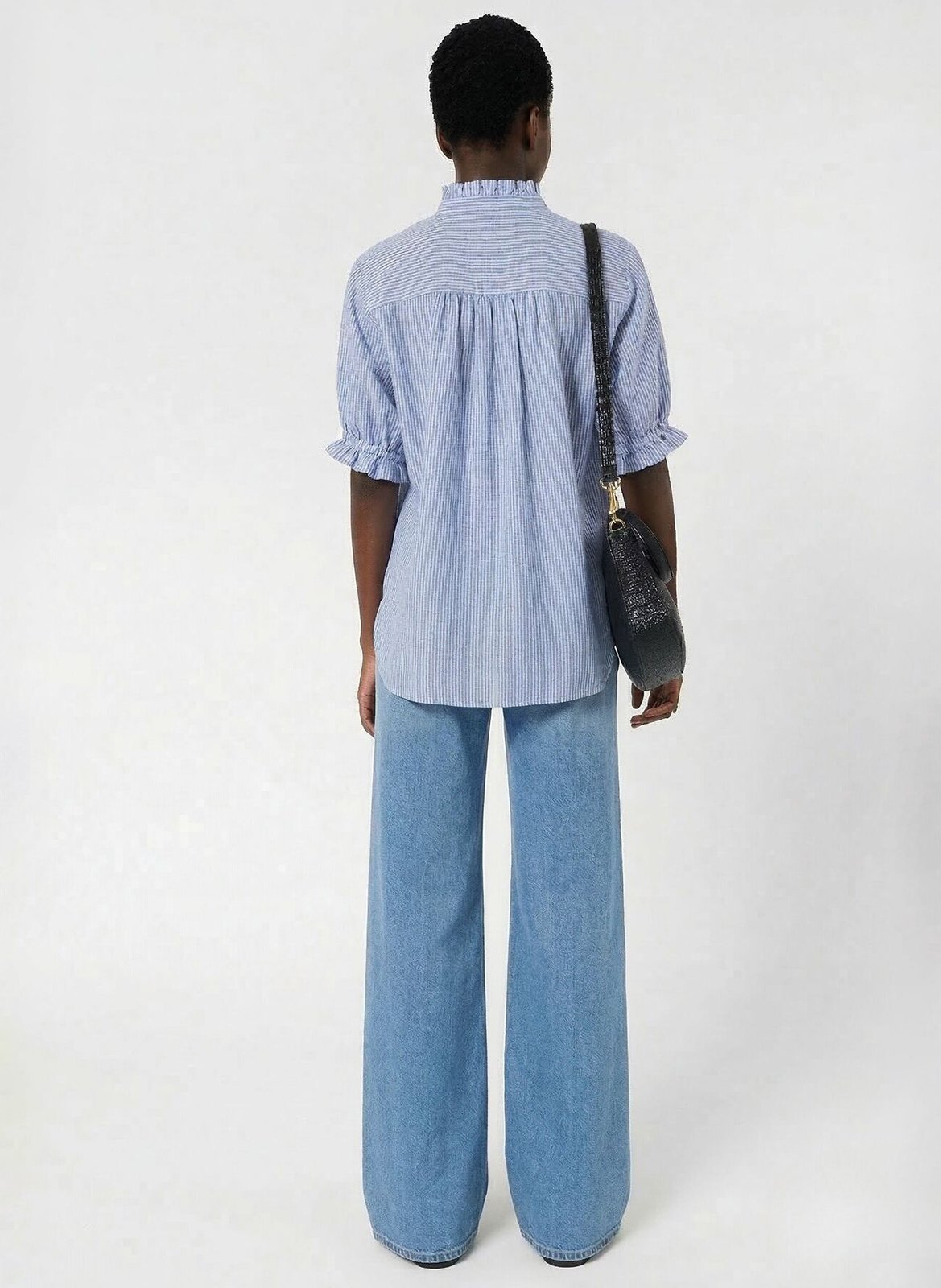 Top col tunisien rayé en lin GERARD DAREL Bleu