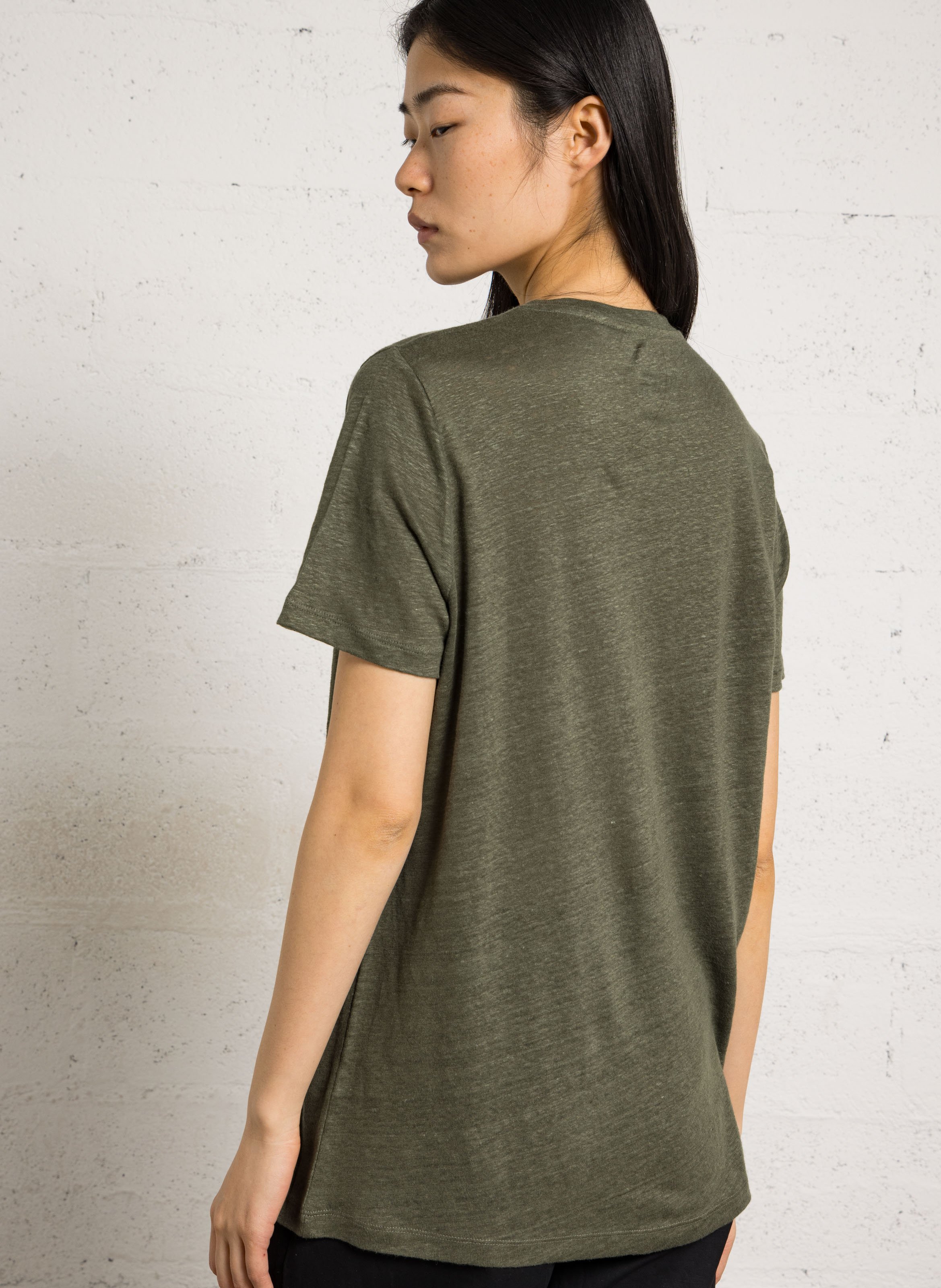 Tee-shirt droit col rond sérigraphié en lin NEWTONE Kaki