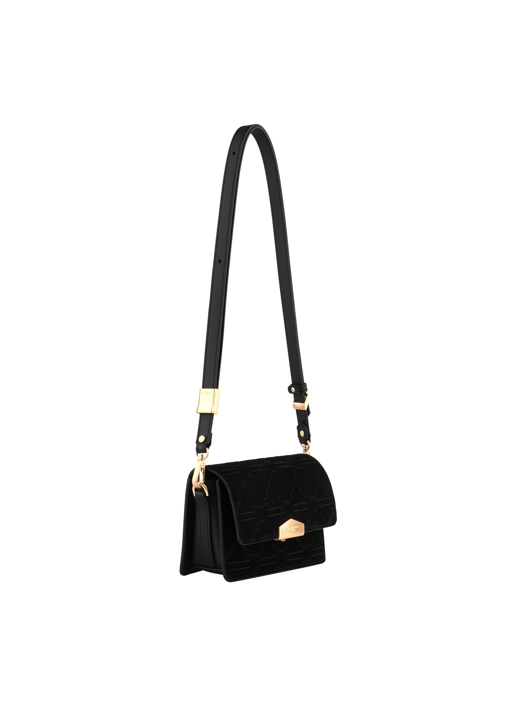 Shoulder bag in suede and leather POURCHET Black
