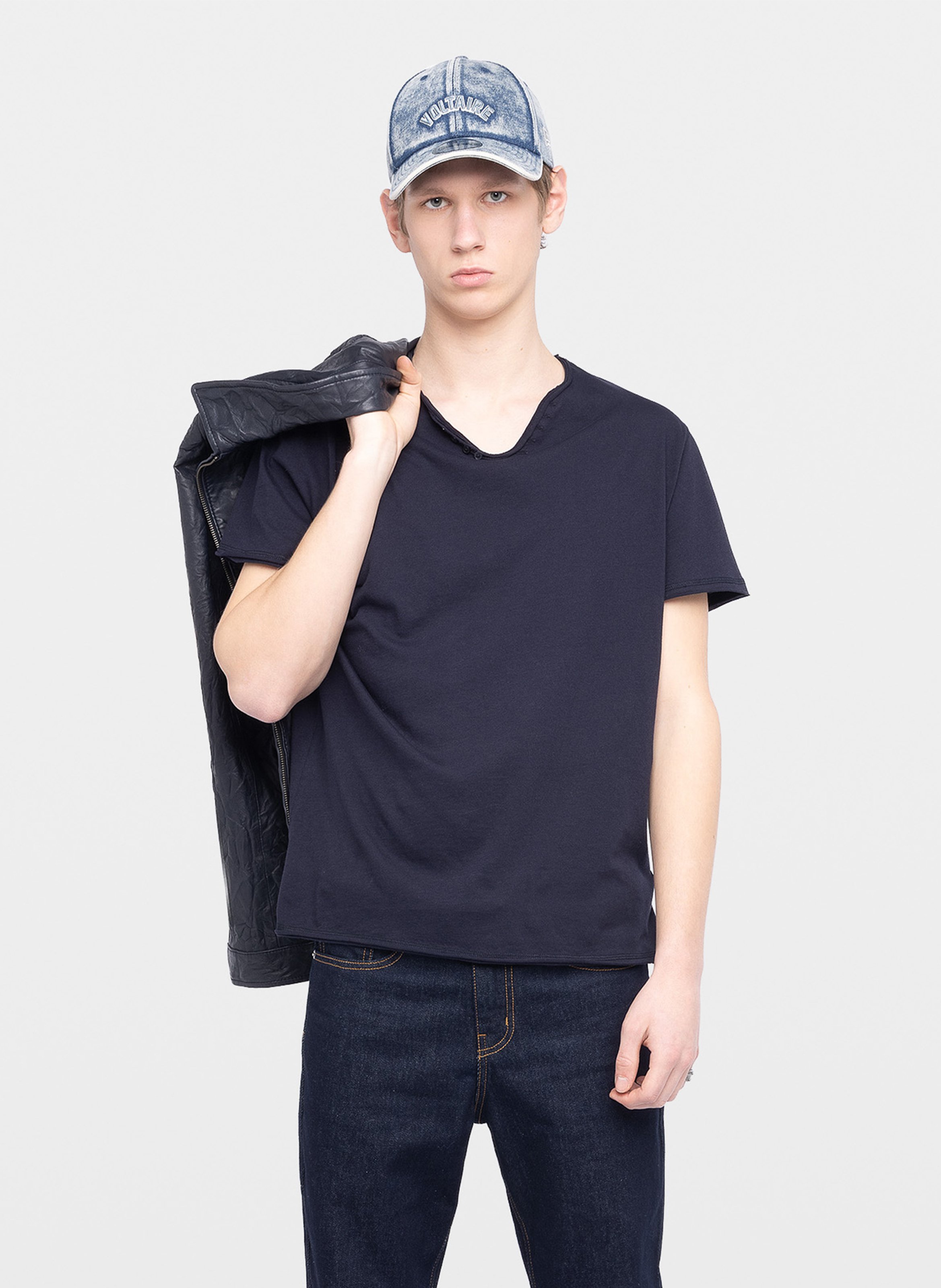Tee-shirt droit col V en coton bio sérigraphié ZADIG&VOLTAIRE Blue