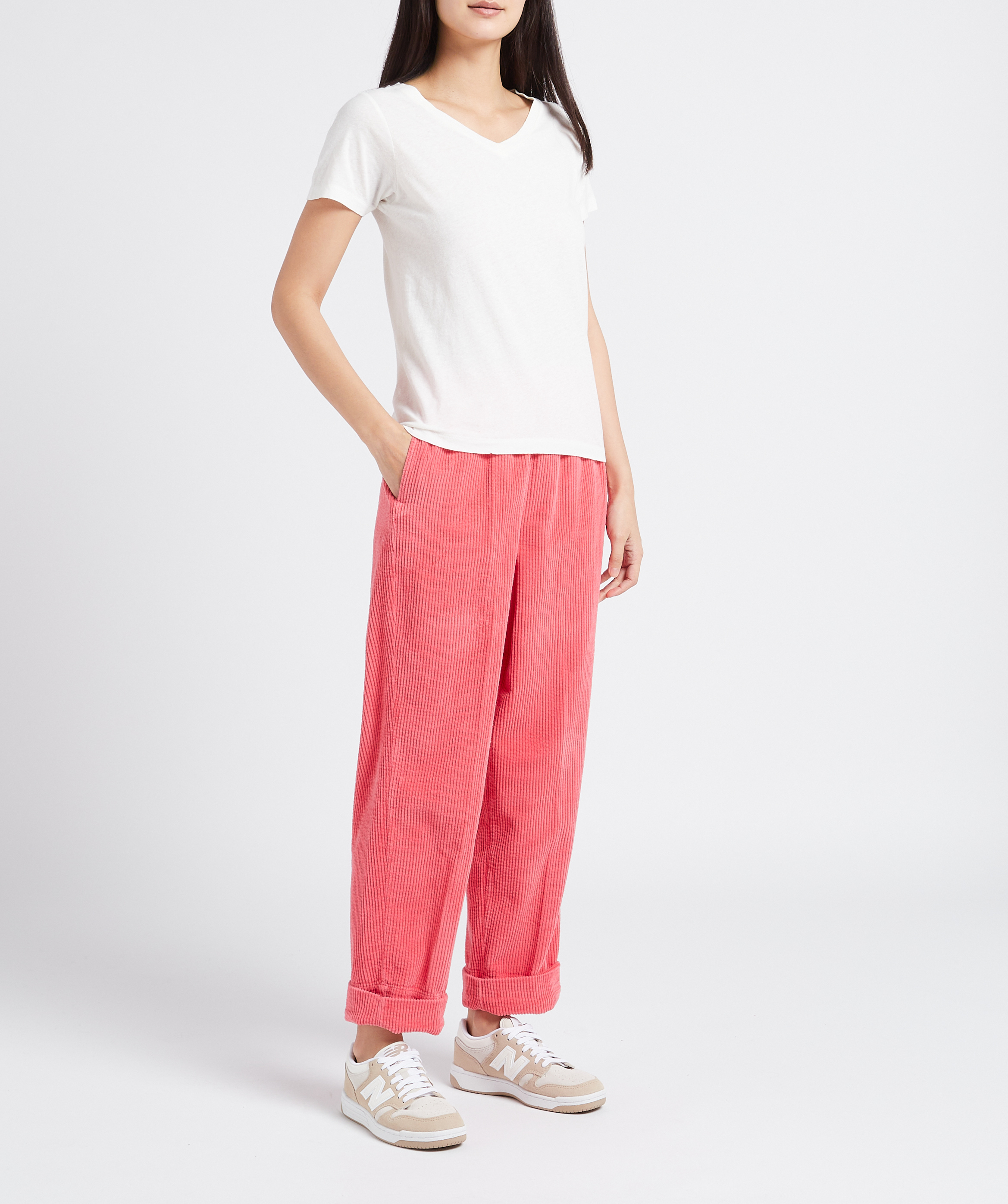 Baumwoll-T-Shirt mit V-Ausschnitt AMERICAN VINTAGE Weiss