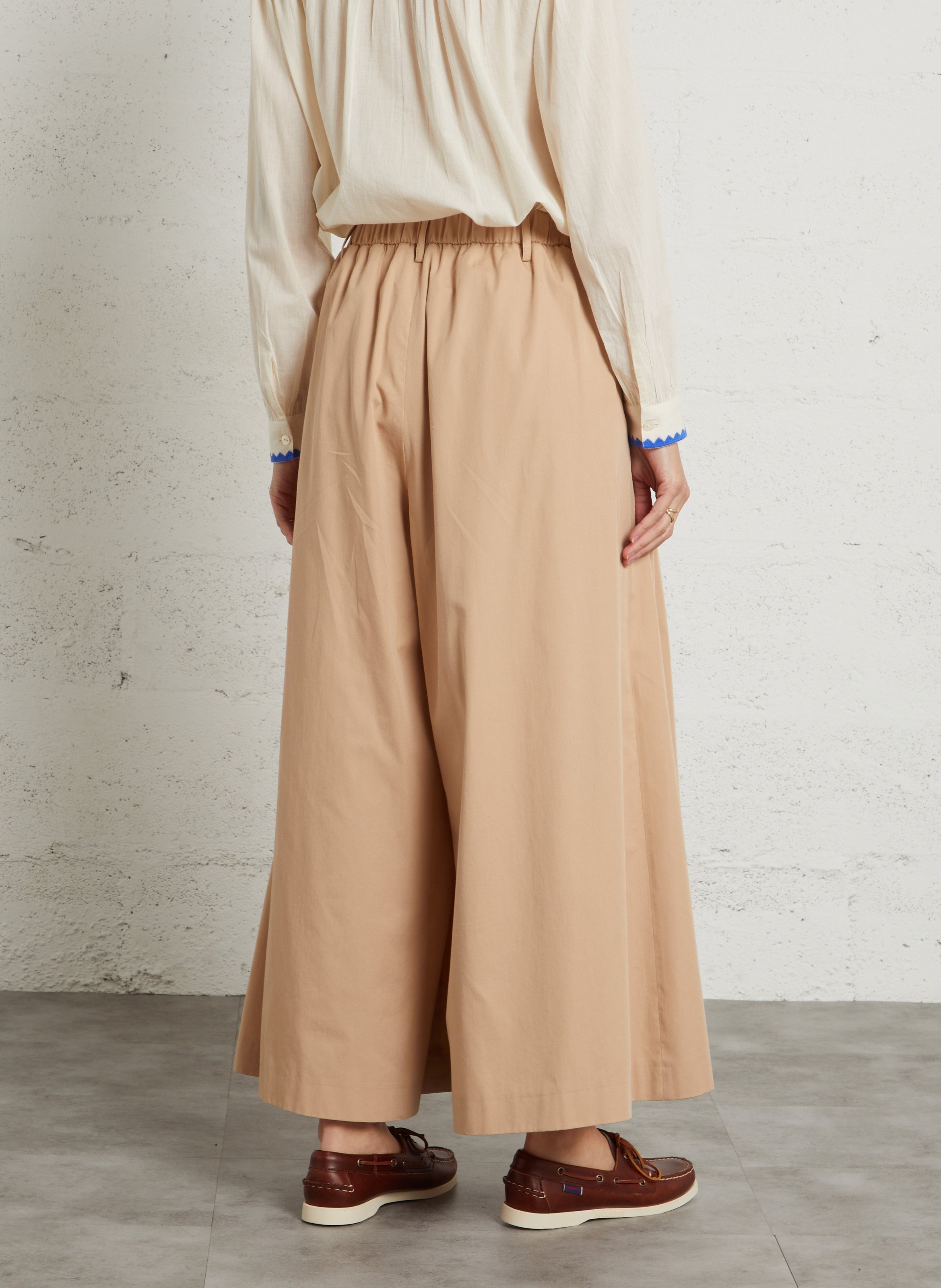 Wijde effen katoenen broek MAISON 123 Beige