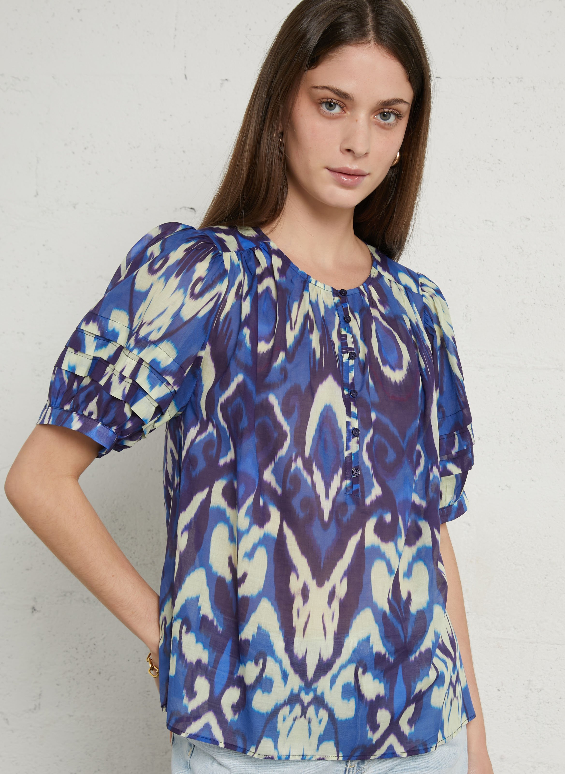 Kurzes Baumwollkleid mit Rundhalsausschnitt SUD EXPRESS Blau
