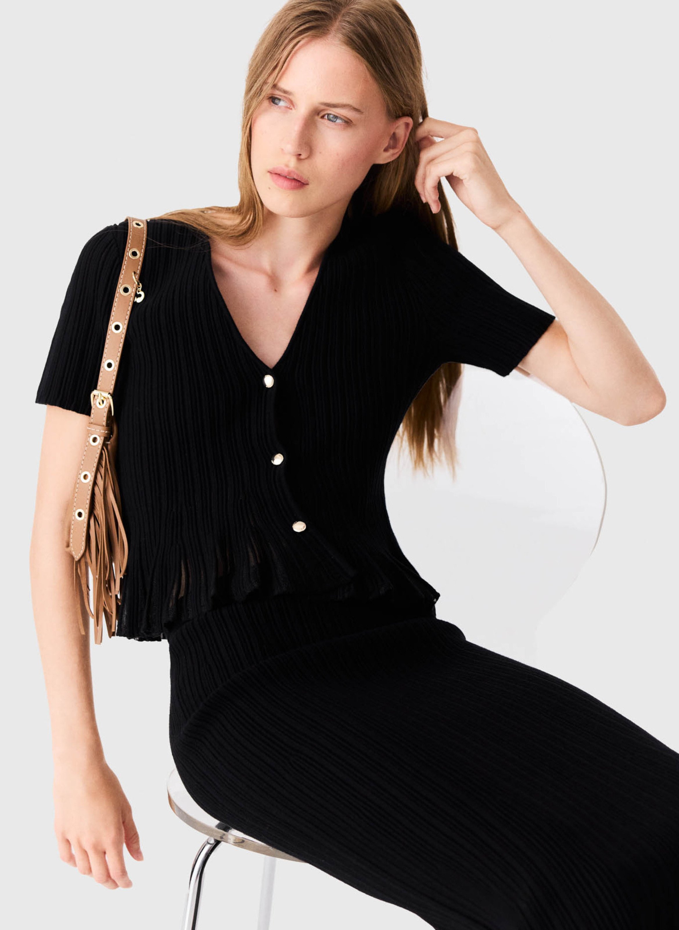 Gilet droit col V MAJE Noir