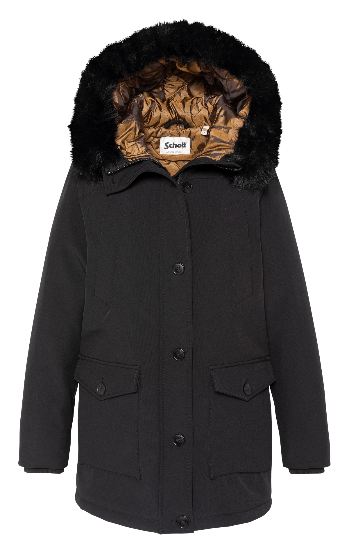 Parka droite col à capcuhe SCHOTT Noir