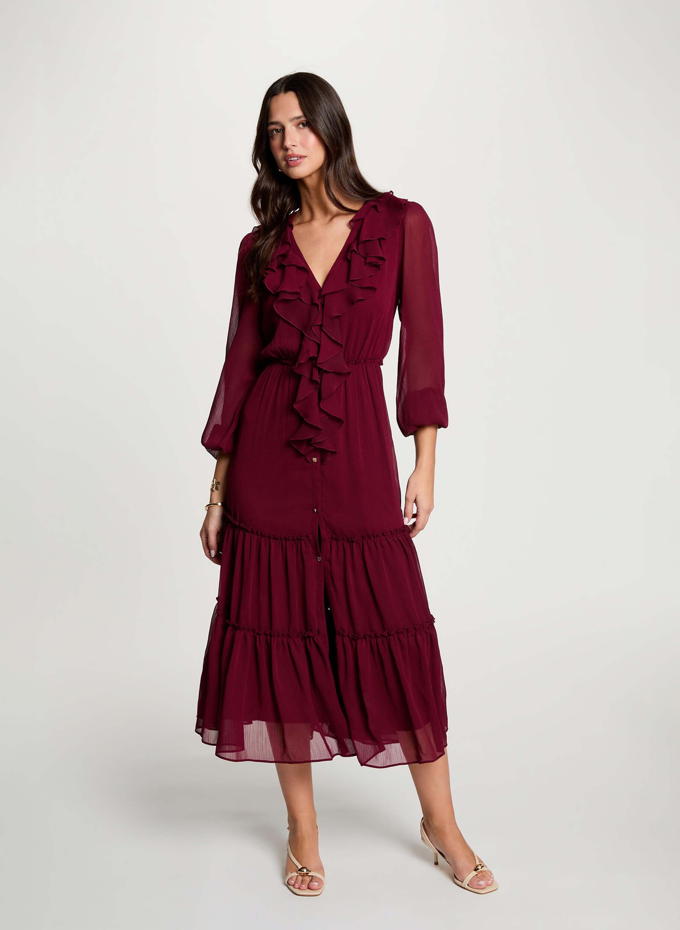 Long loose-fit dress with ruffles MORGAN