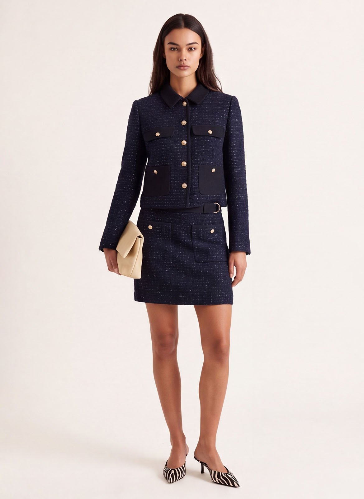 Jupe droite effet tweed KOOKAI Bleu