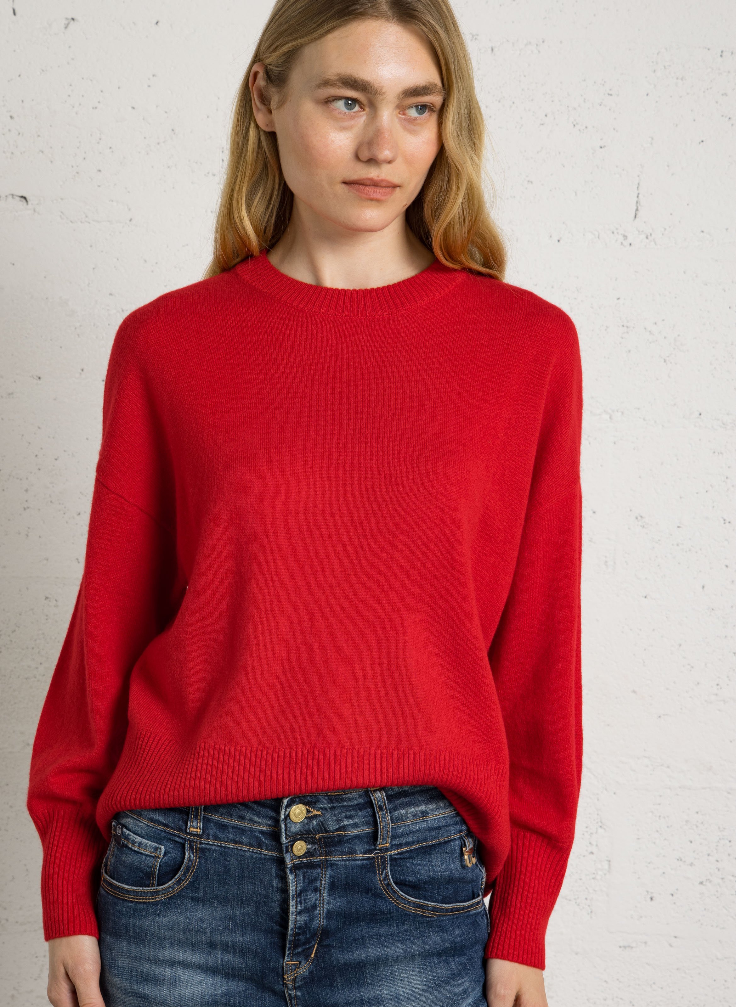 Pull ample col rond en cachemire SUD EXPRESS Rouge