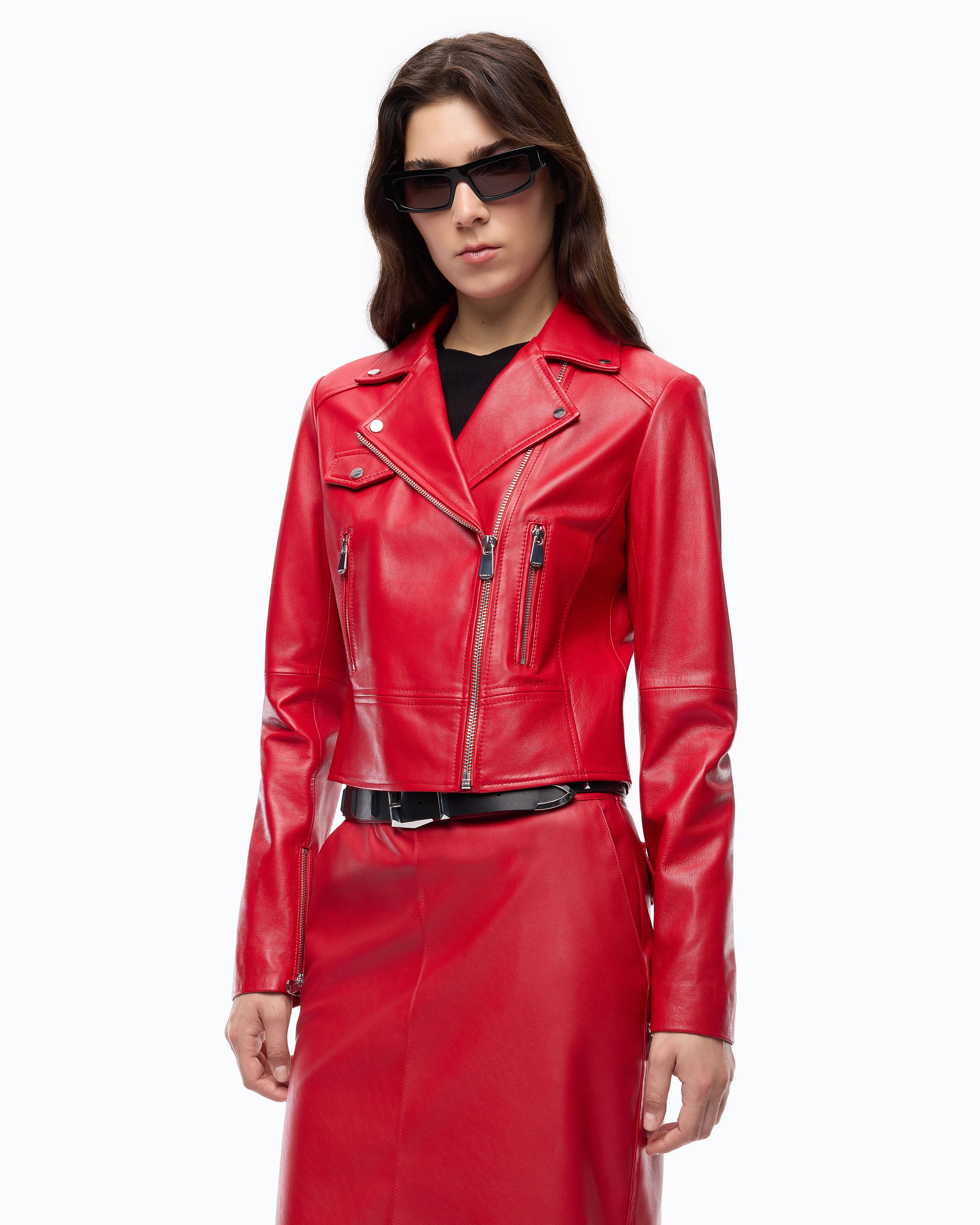 Nappa leather biker jacket PINKO Red
