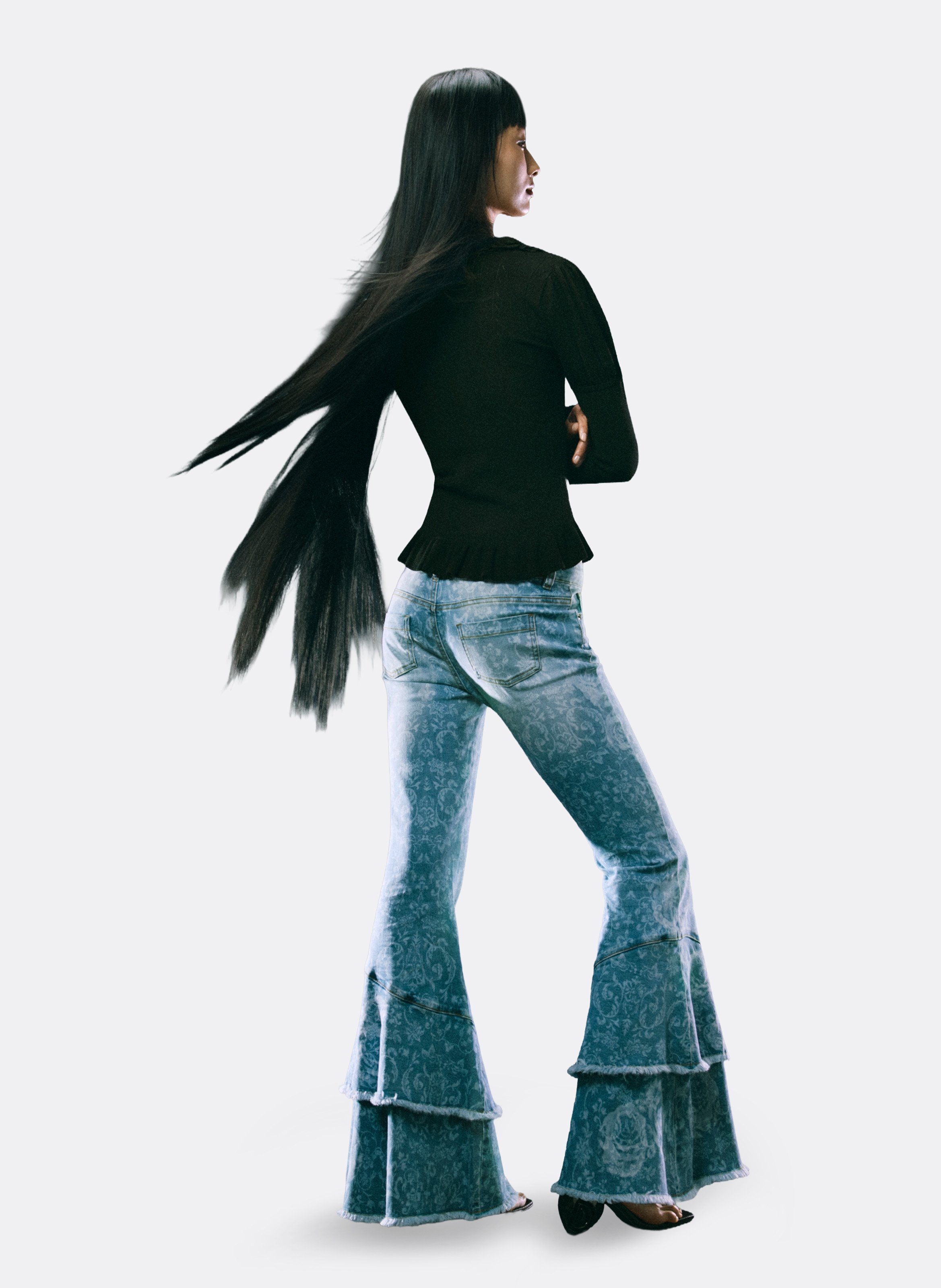 Flared jeans with jacquard ruffles DESIGUAL Blue