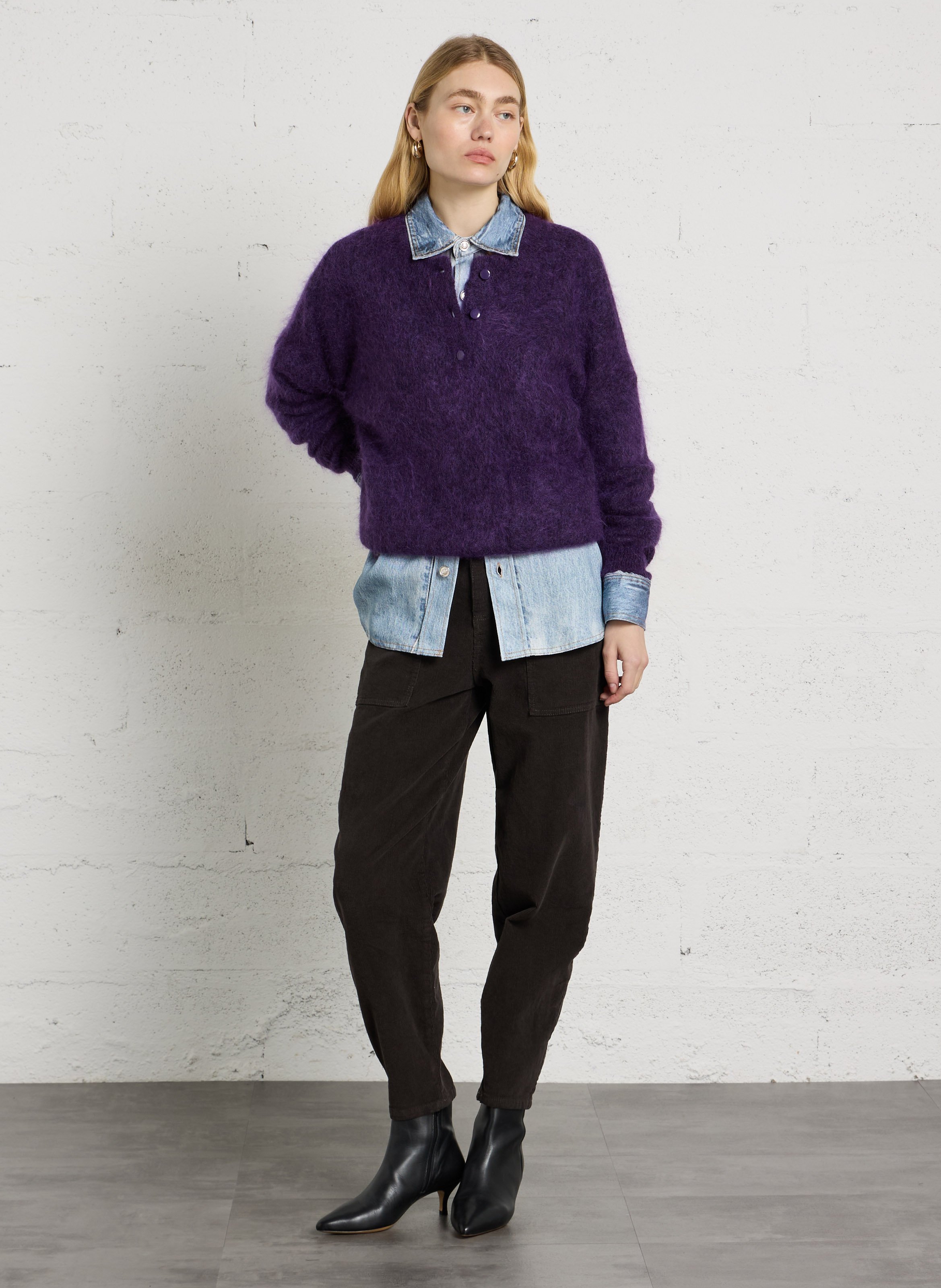Corduroy-blend barrel-leg trousers PLEASE Brown