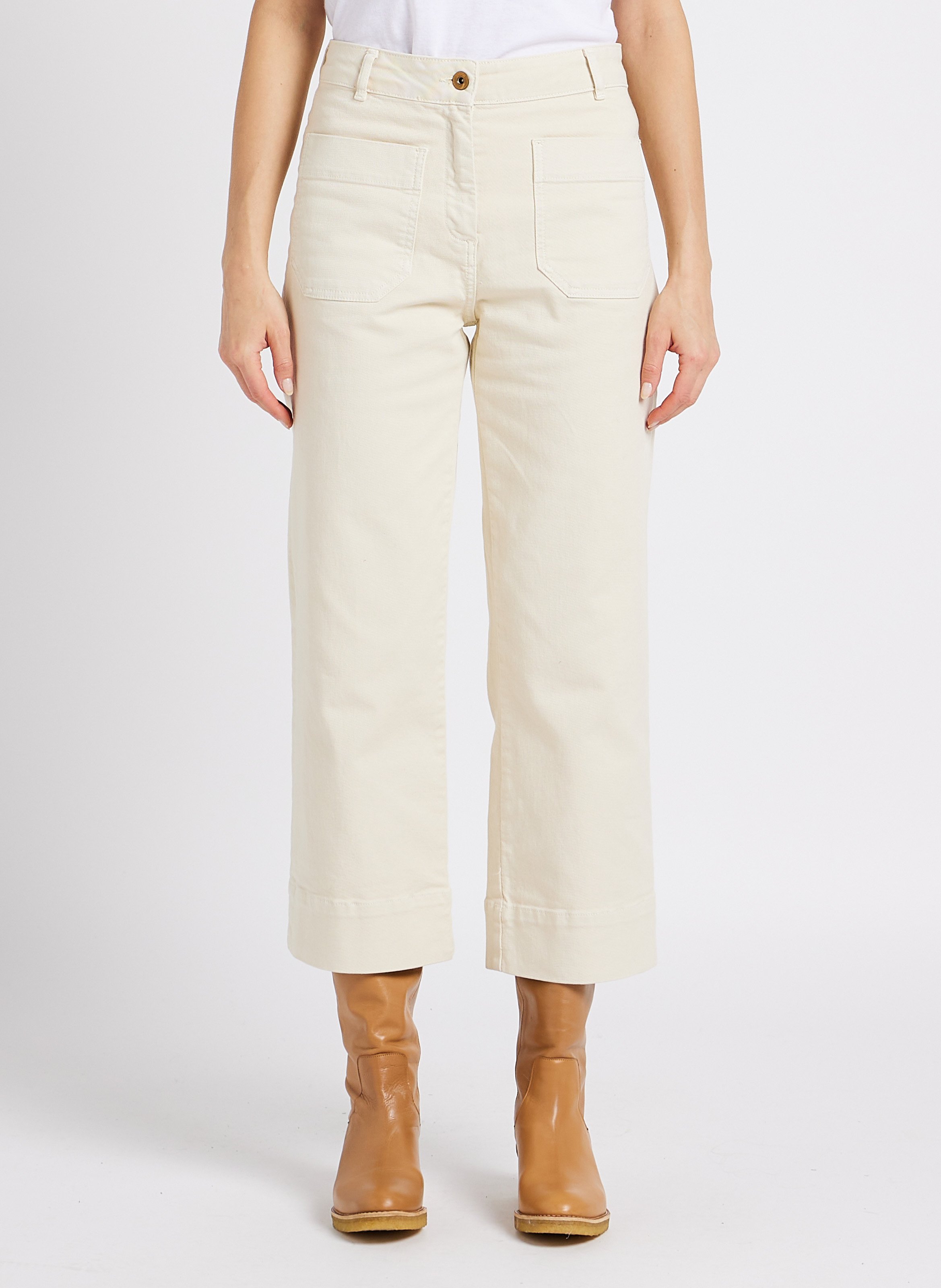 Cropped flared cotton jeans SESSUN Beige