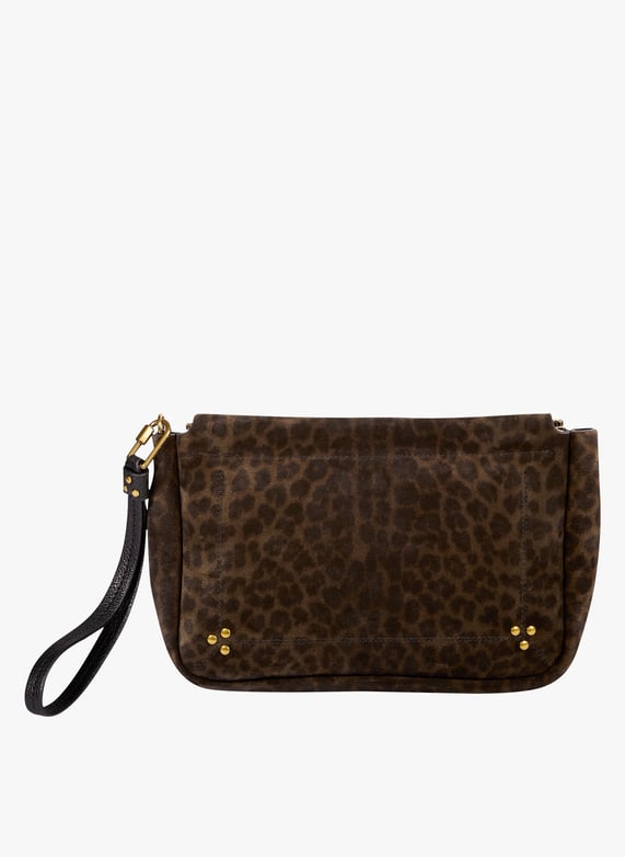 Pochette in pelle stampa leopardata Kaki