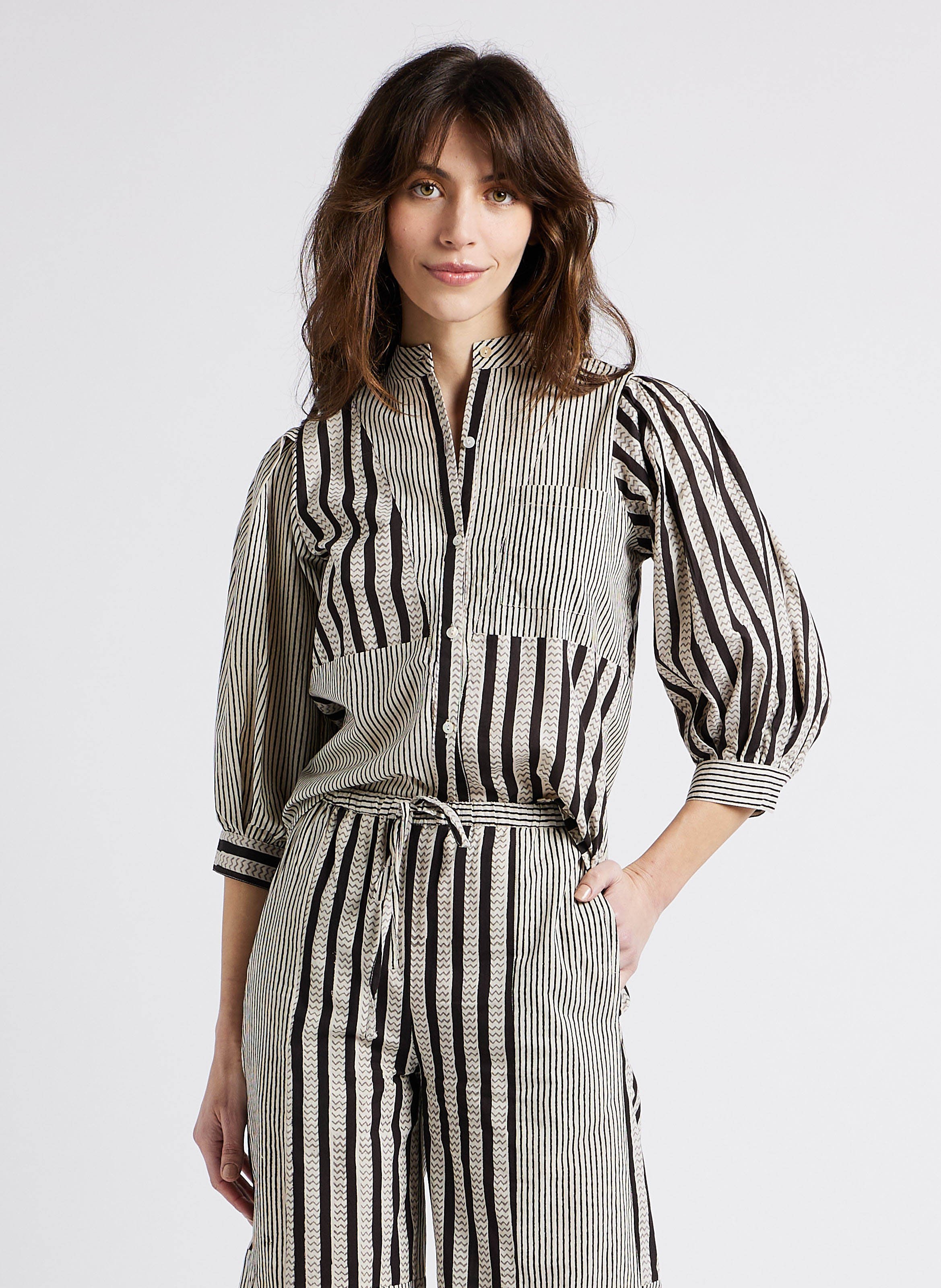 Gerade geschnittenes Baumwollhemd mit Mao-Kragen V DE VINSTER