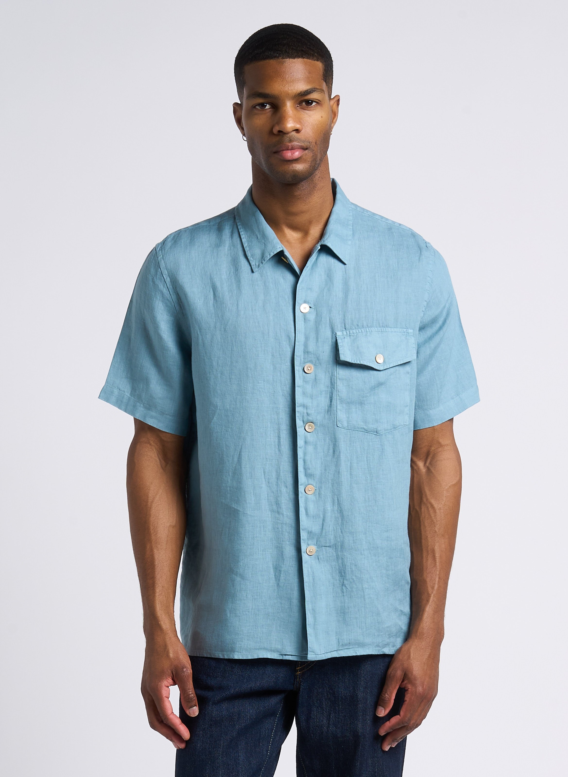 Straight linen shirt with Cuban collar PAUL SMITH Blue