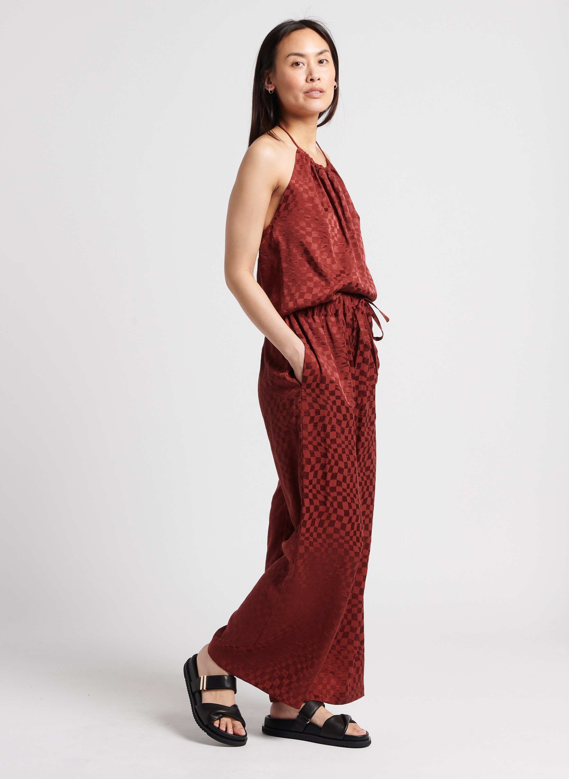 Pantalon large à taille haute RITA ROW Rouge