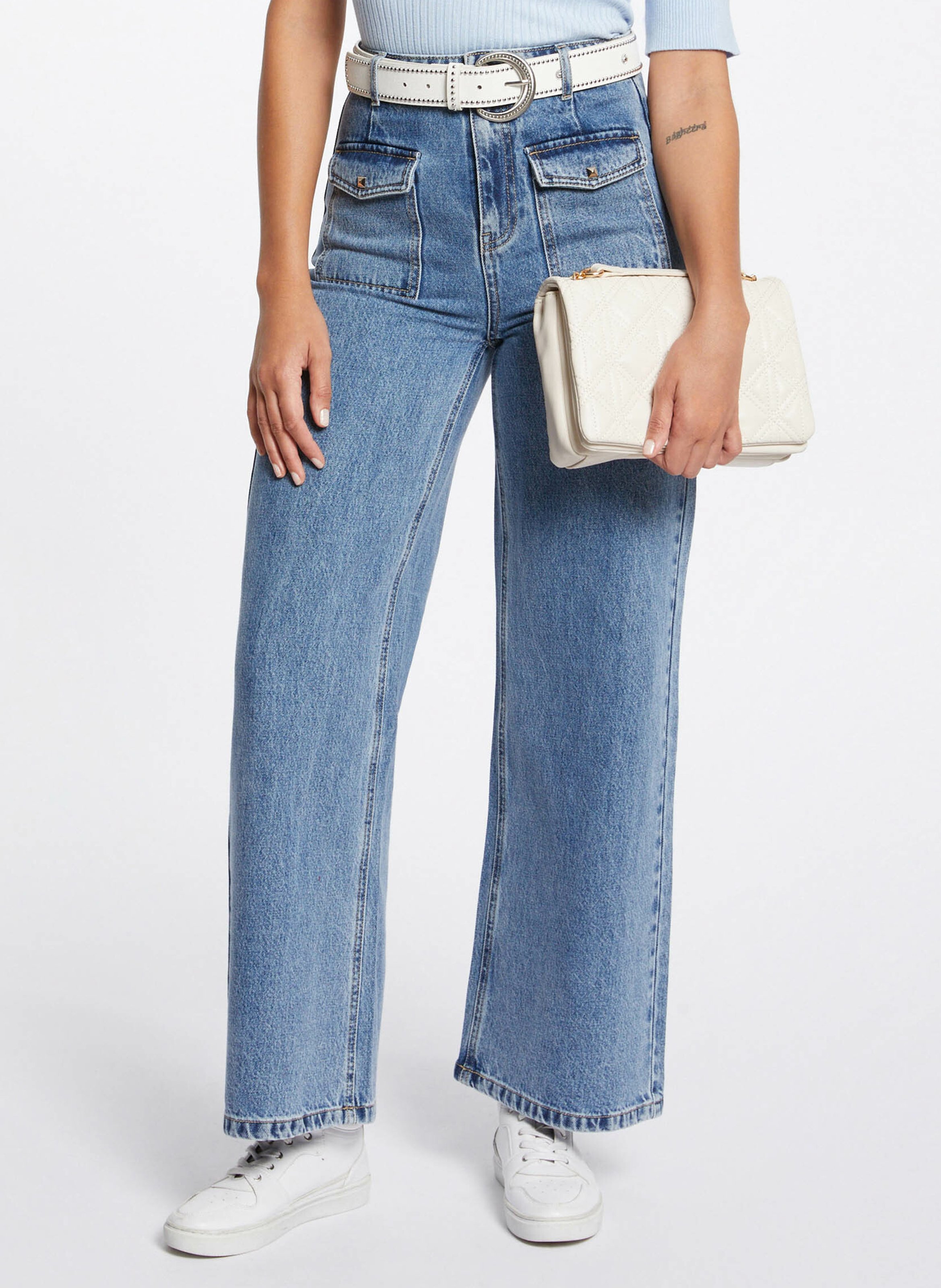 High-rise wide-leg cotton jeans MORGAN Blue