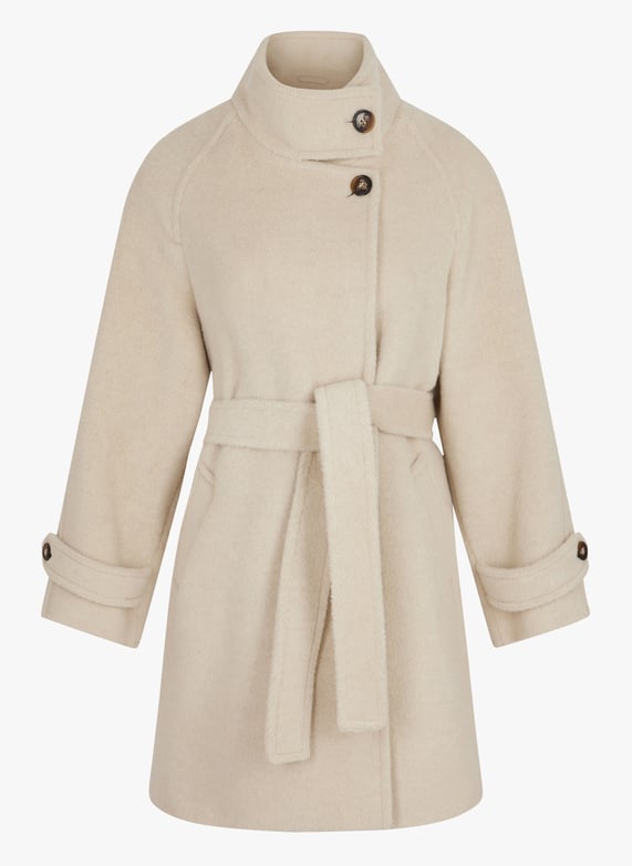 Manteau col montant en laine melange Beige