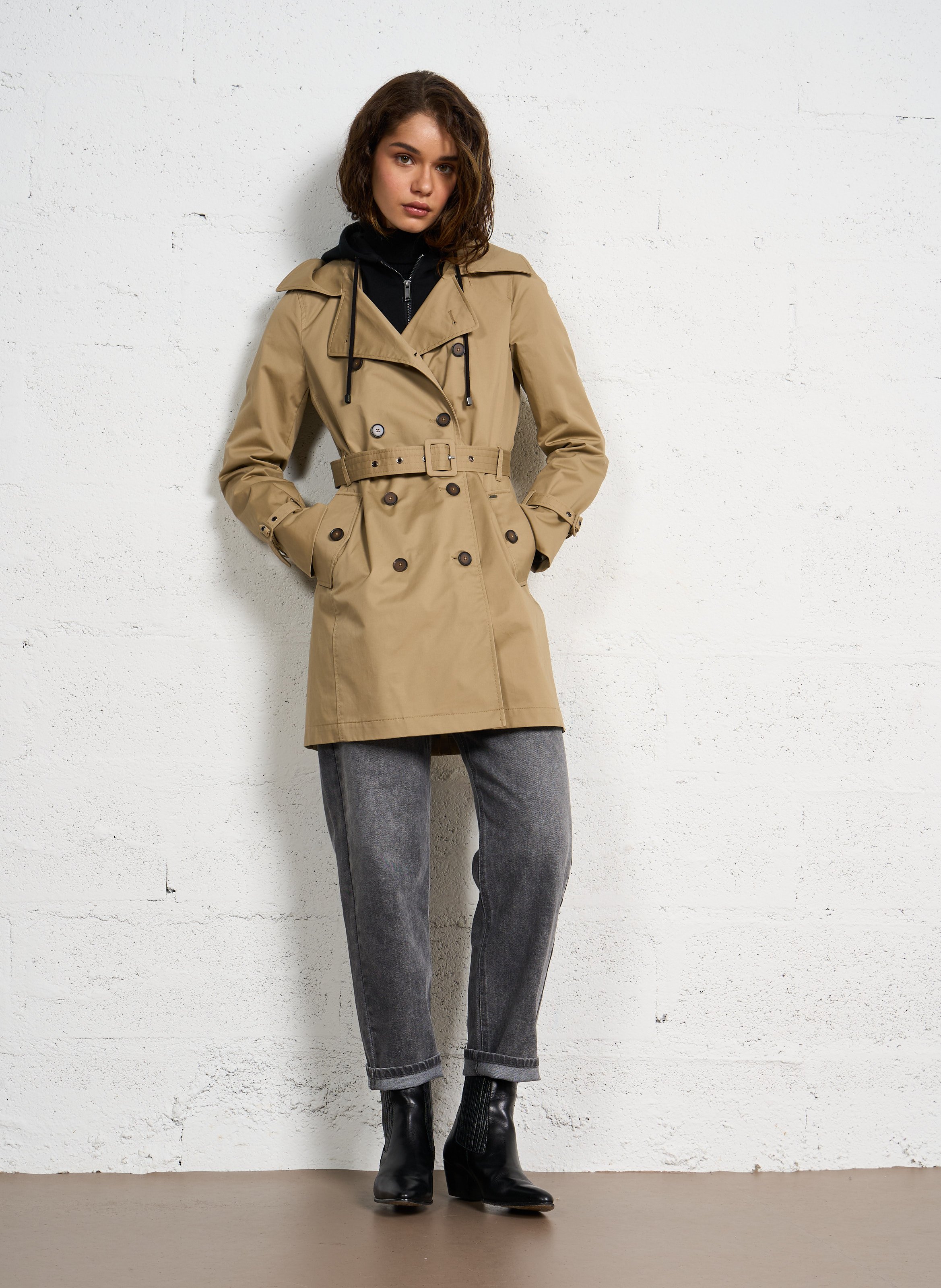 Cotton trench coat with detachable hood IKKS Beige