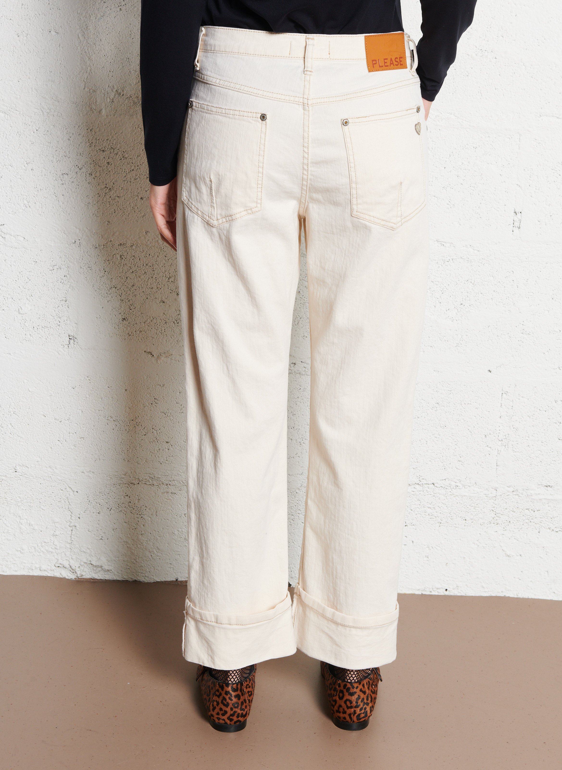 Straight hemmed cotton-blend jeans PLEASE Beige