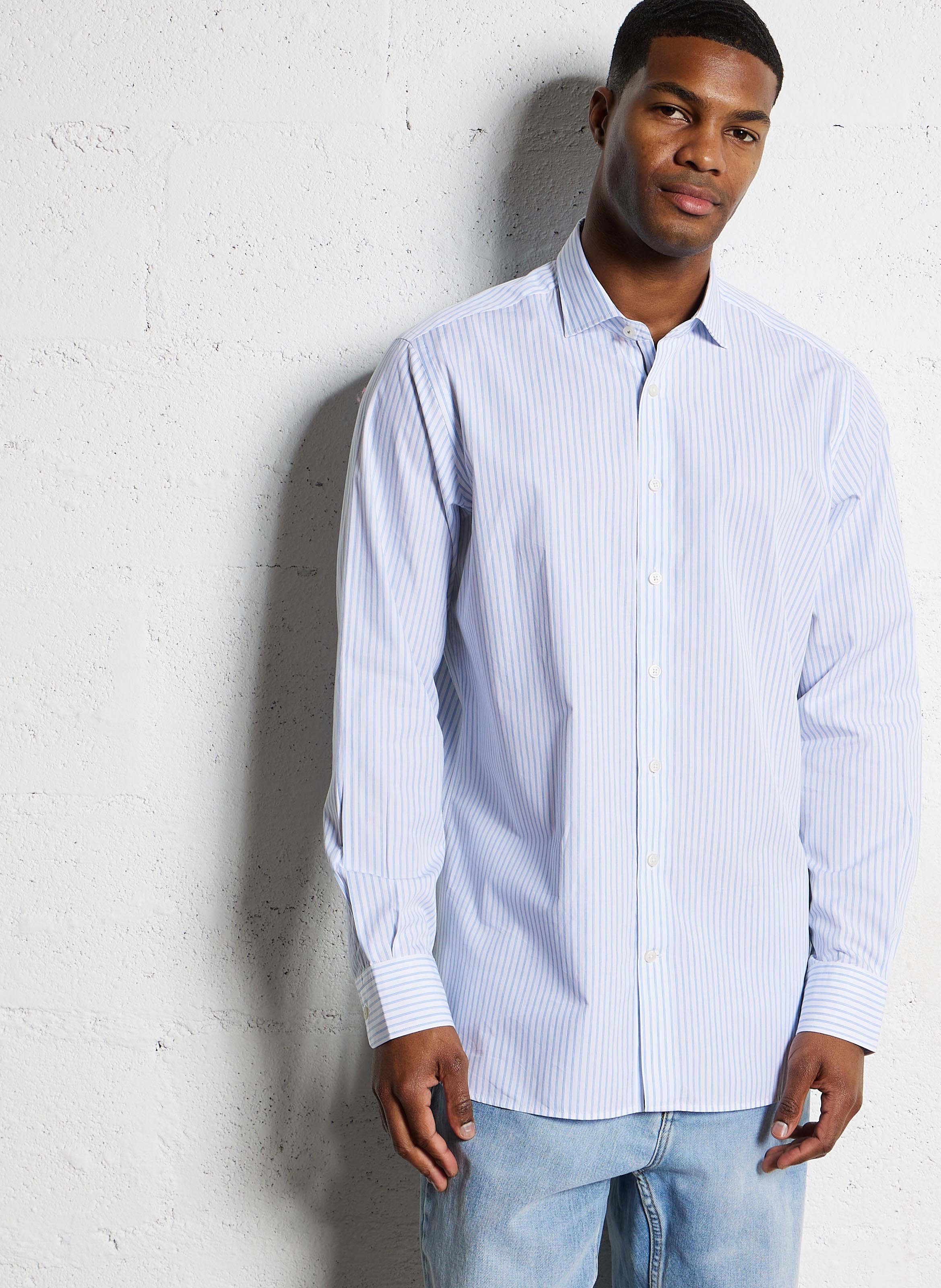 Chemise droite en coton rayé HACKETT Bleu