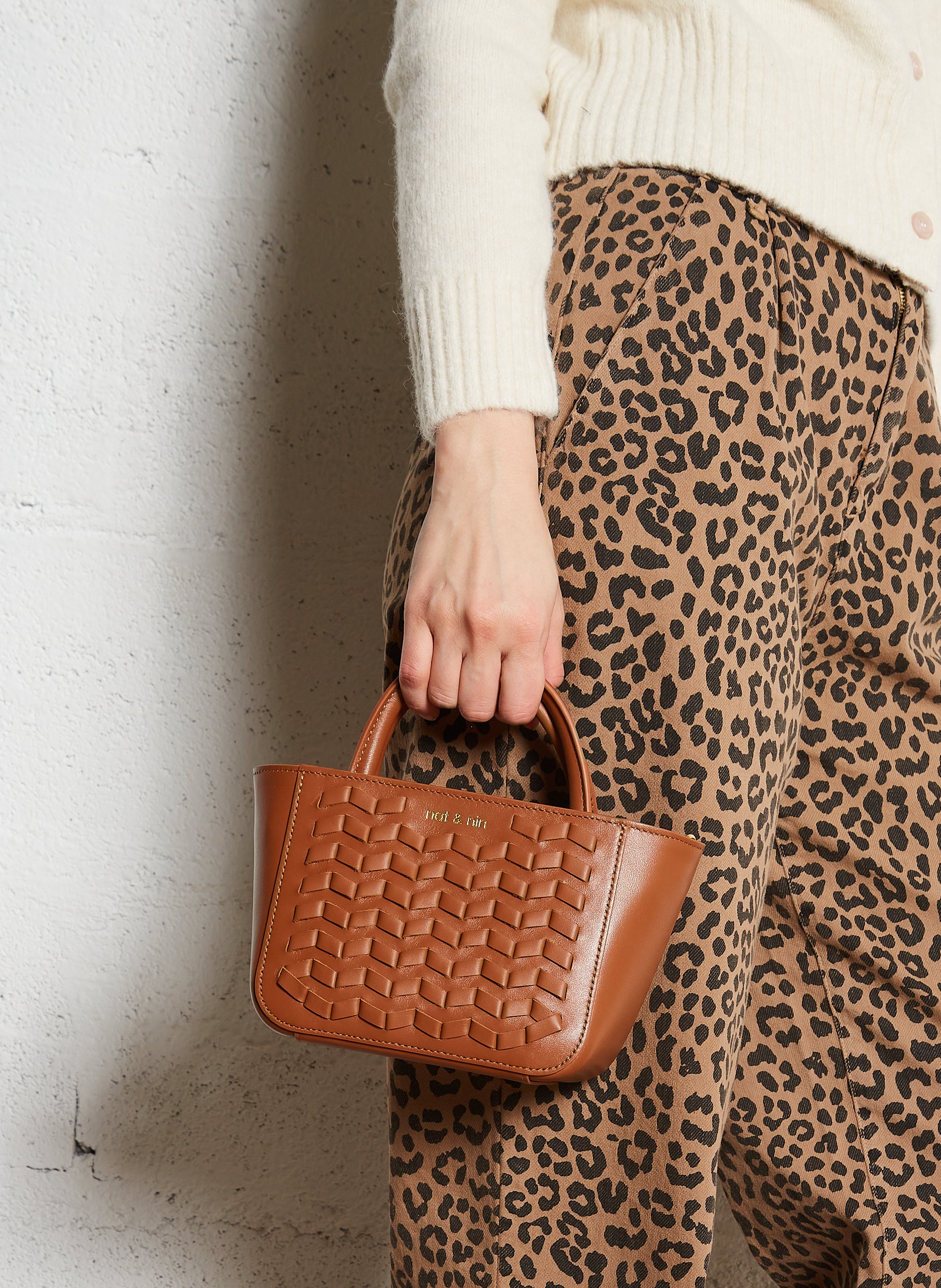 Mini sac bandoulière en cuir tressé NAT & NIN Marron