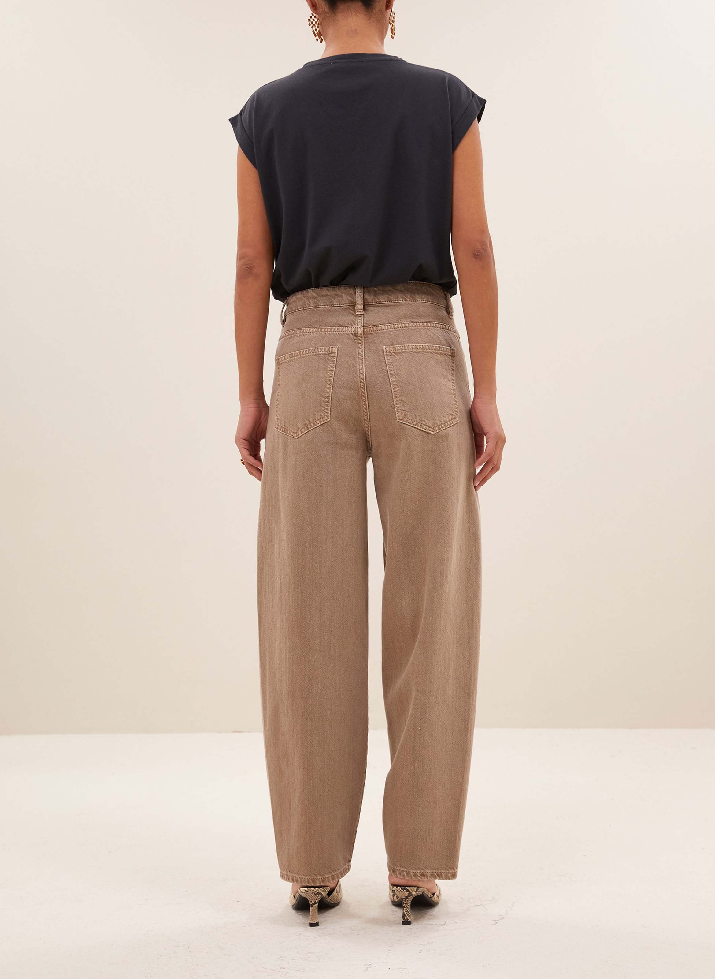 Wide-leg organic cotton pants Beige