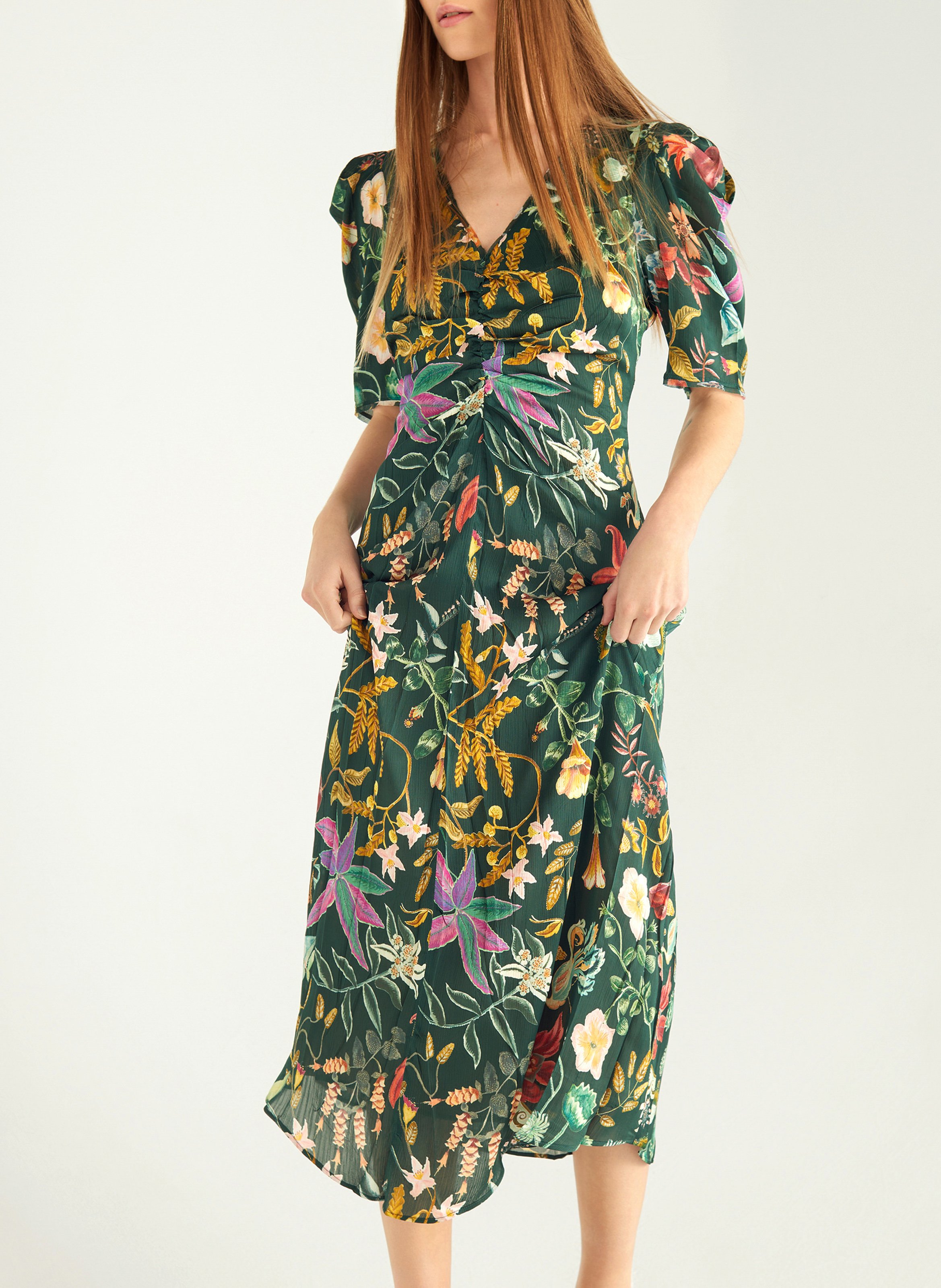 Robe longue col v imprimée COTELAC Vert