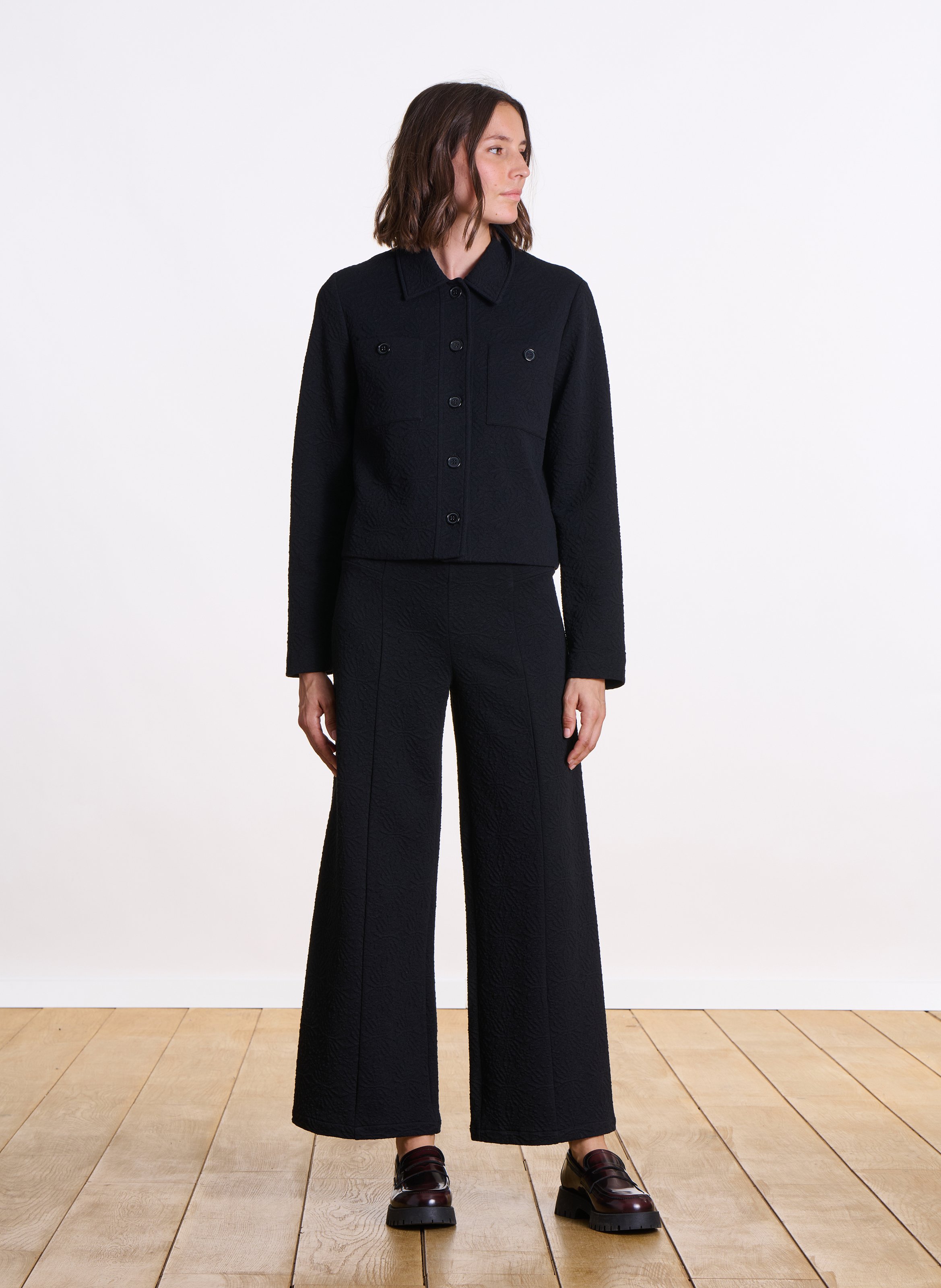 Textured wide-leg pants LA FEE MARABOUTEE Black