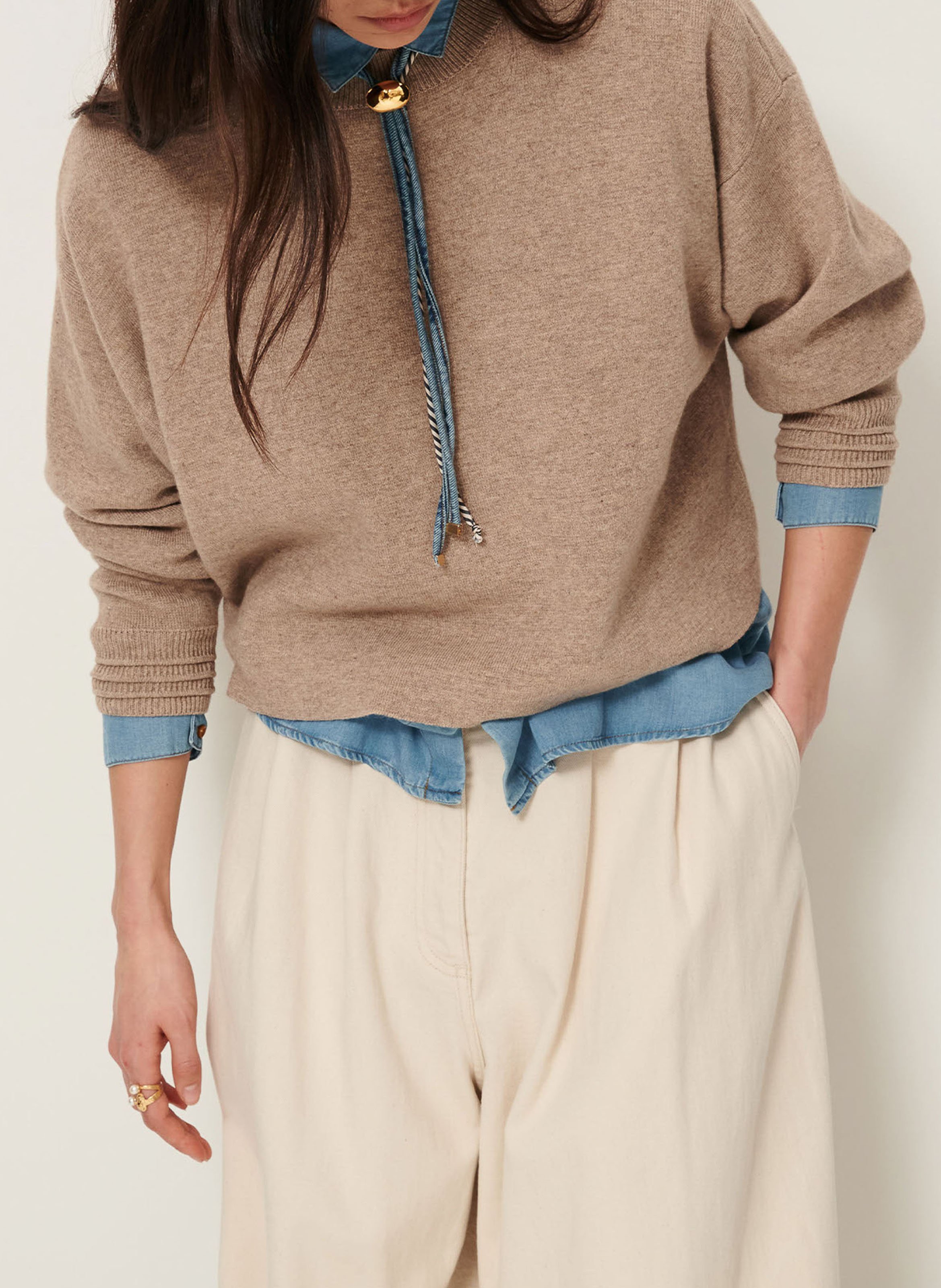 Lang gebreid vest van wolmix SESSUN Beige