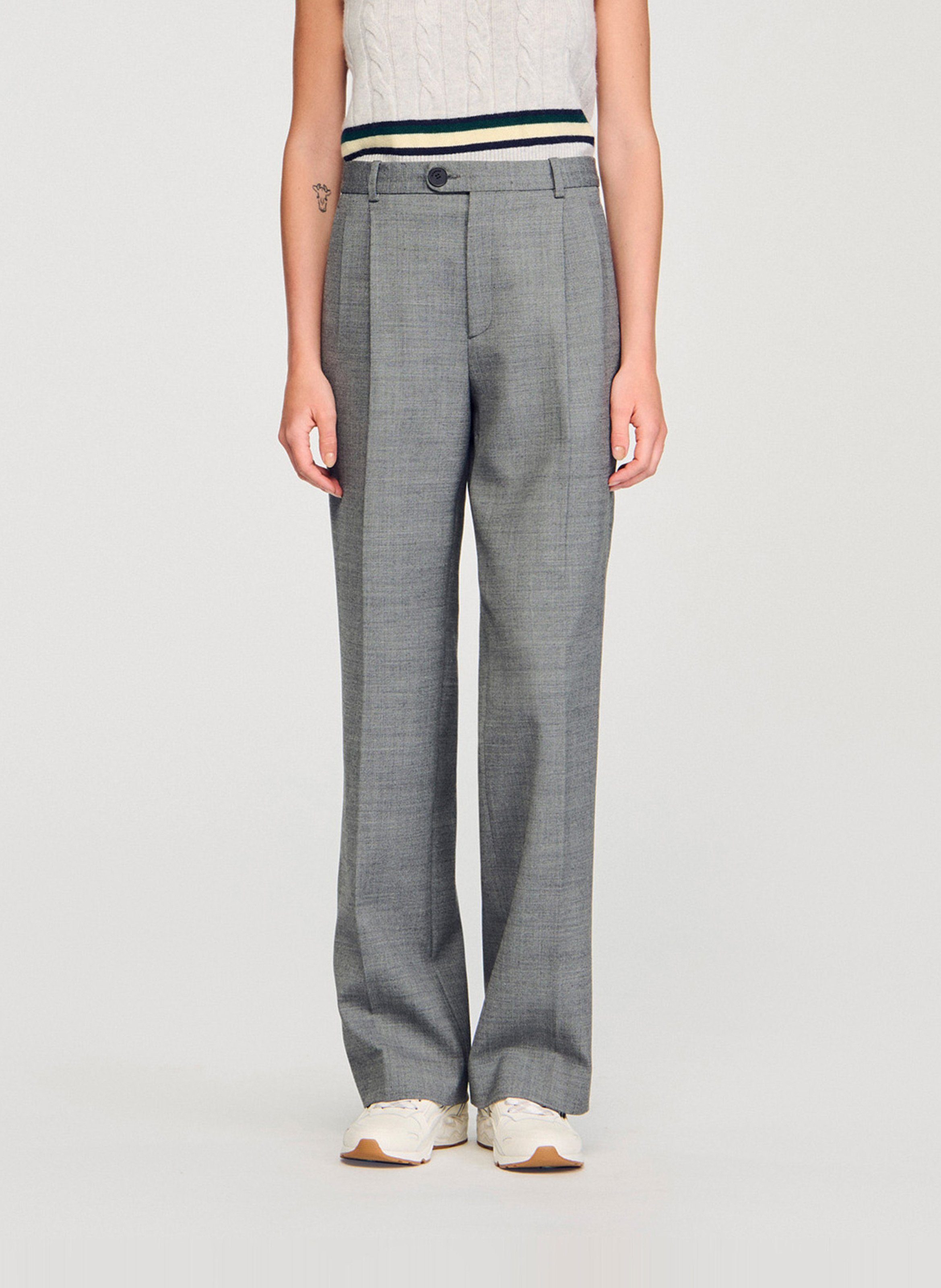 Pantalon droit à pinces taille haute SANDRO Gris