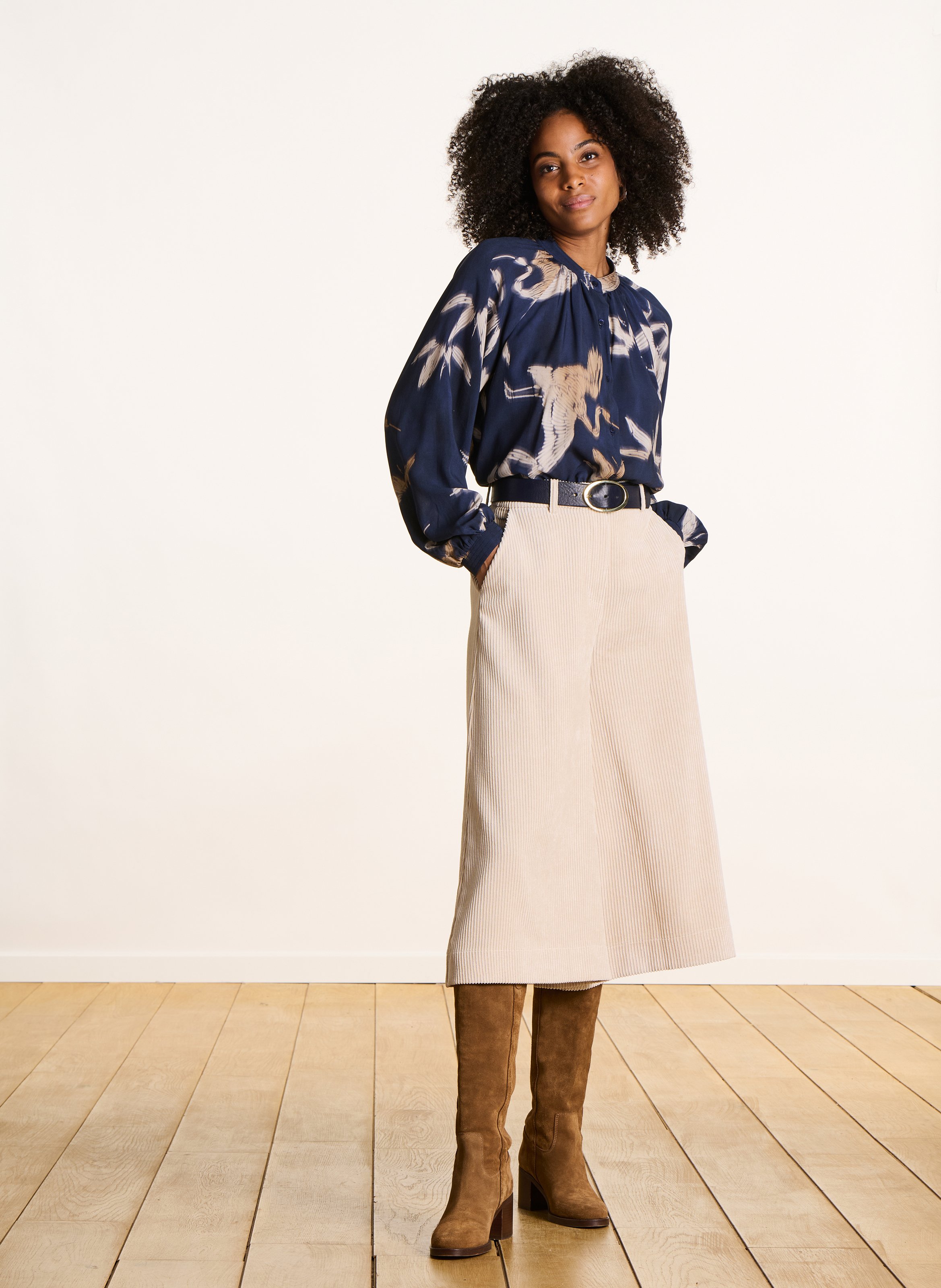 Chemise ample col rond imprimée LA FEE MARABOUTEE Bleu