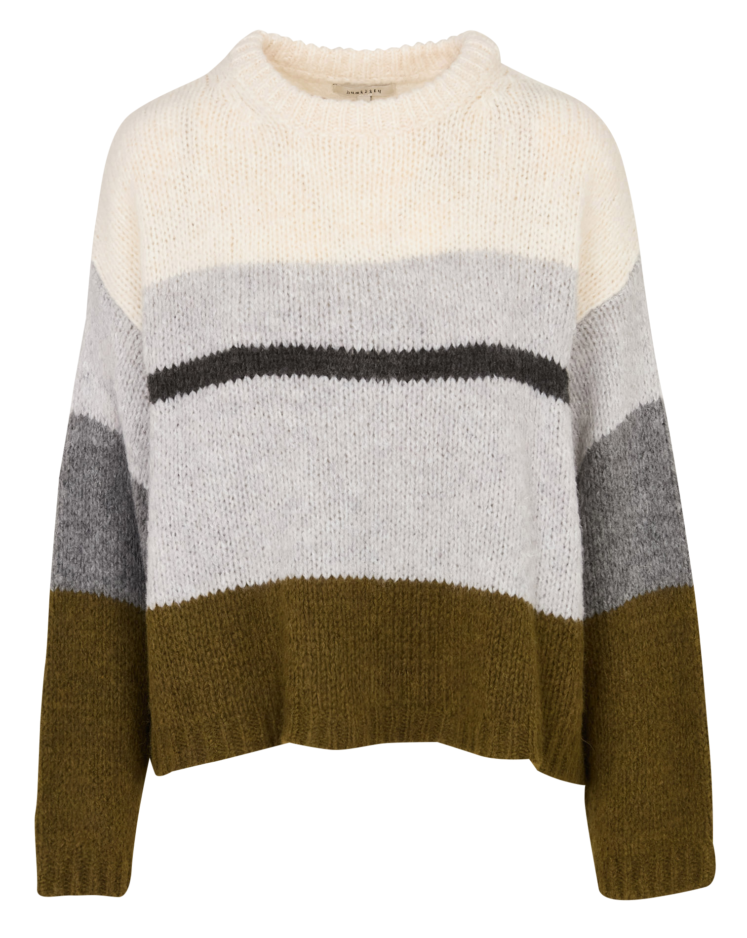 Weiter Rundhalsausschnitt Pullover mit Streifenmuster aus gemischtem Strickgewebe. HUMILITY Silber