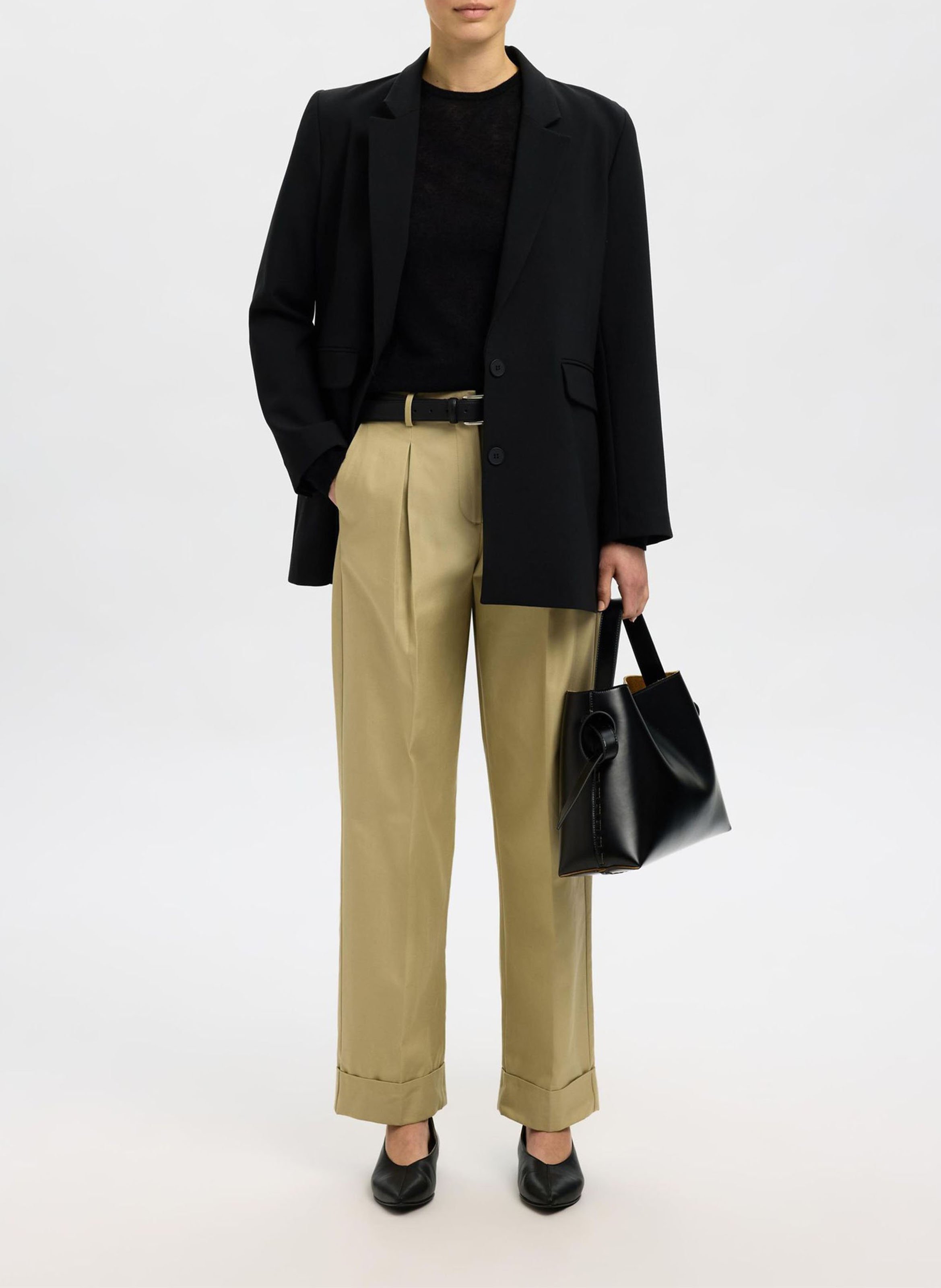 Top col rond en laine mélangée SELECTED Noir