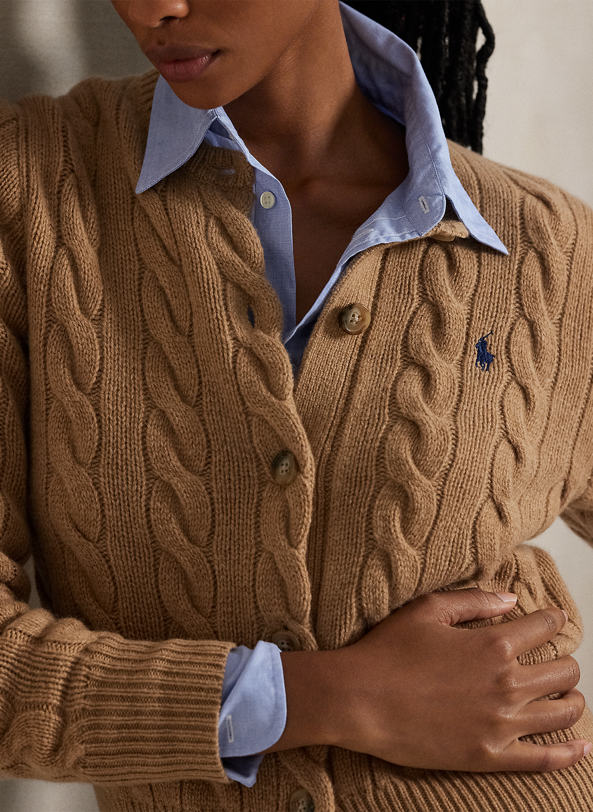 Gilet col rond en laine mélangée POLO RALPH LAUREN Beige