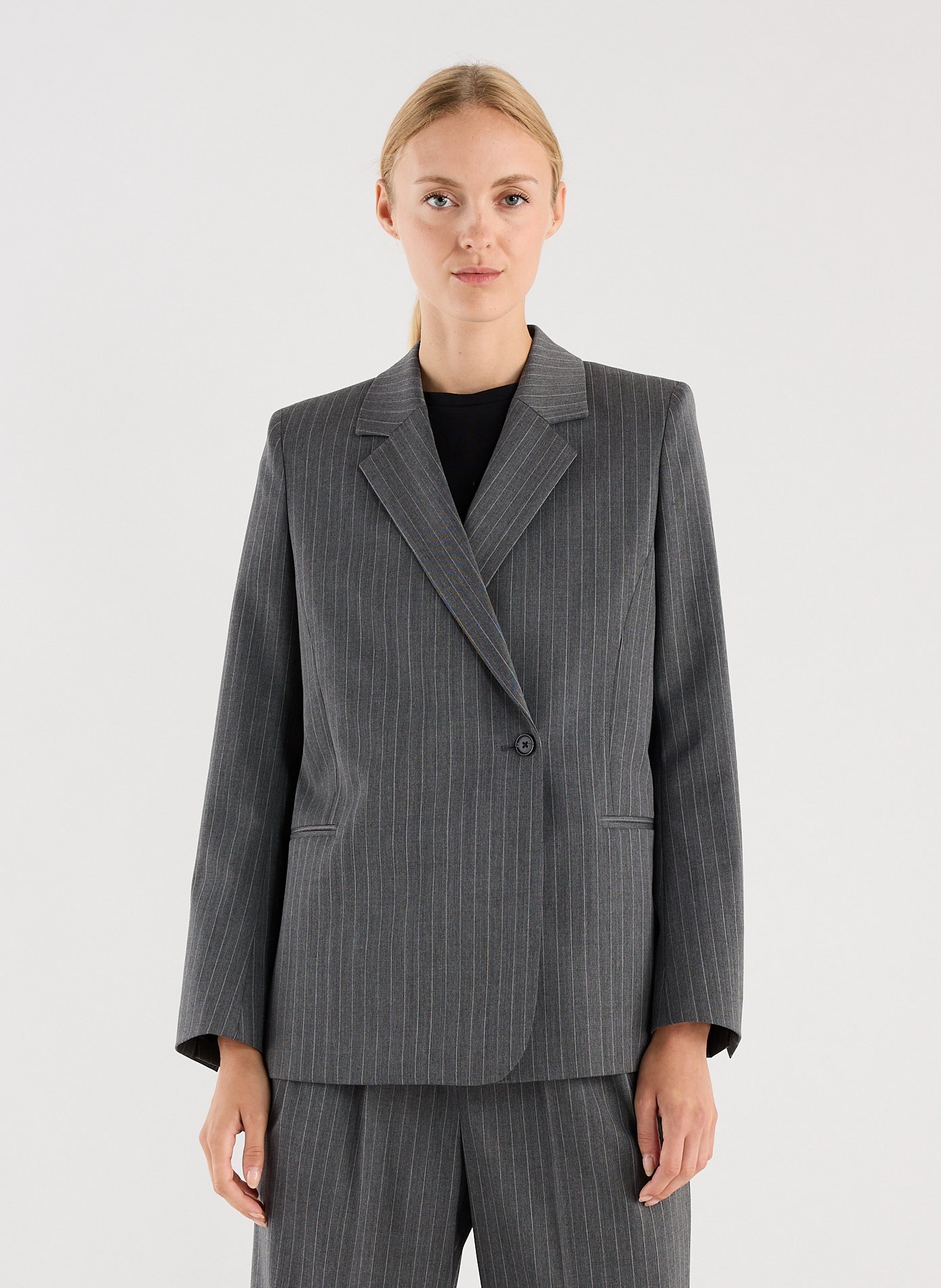 Cross-buttoned tailored blazer with stripes SAISON 1865 Grey