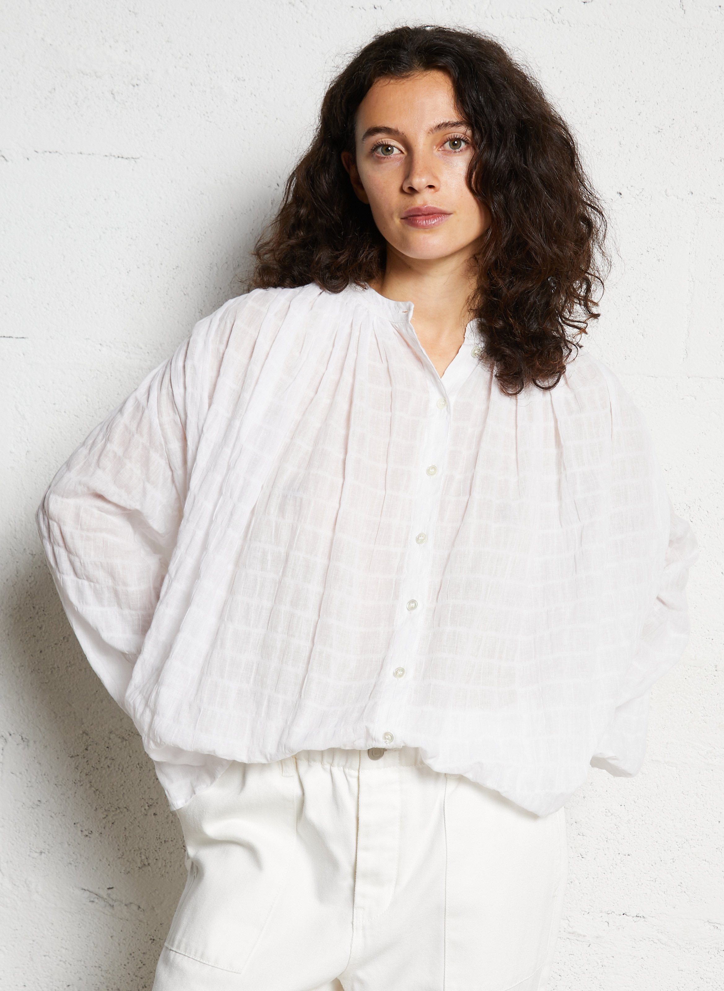 Chemise oversize col mao en coton mélangé JC SOPHIE Blanc