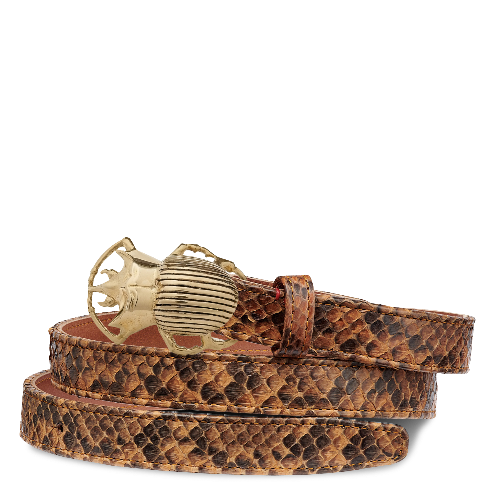 Ceinture fine en cuir python CLARIS VIROT Marron