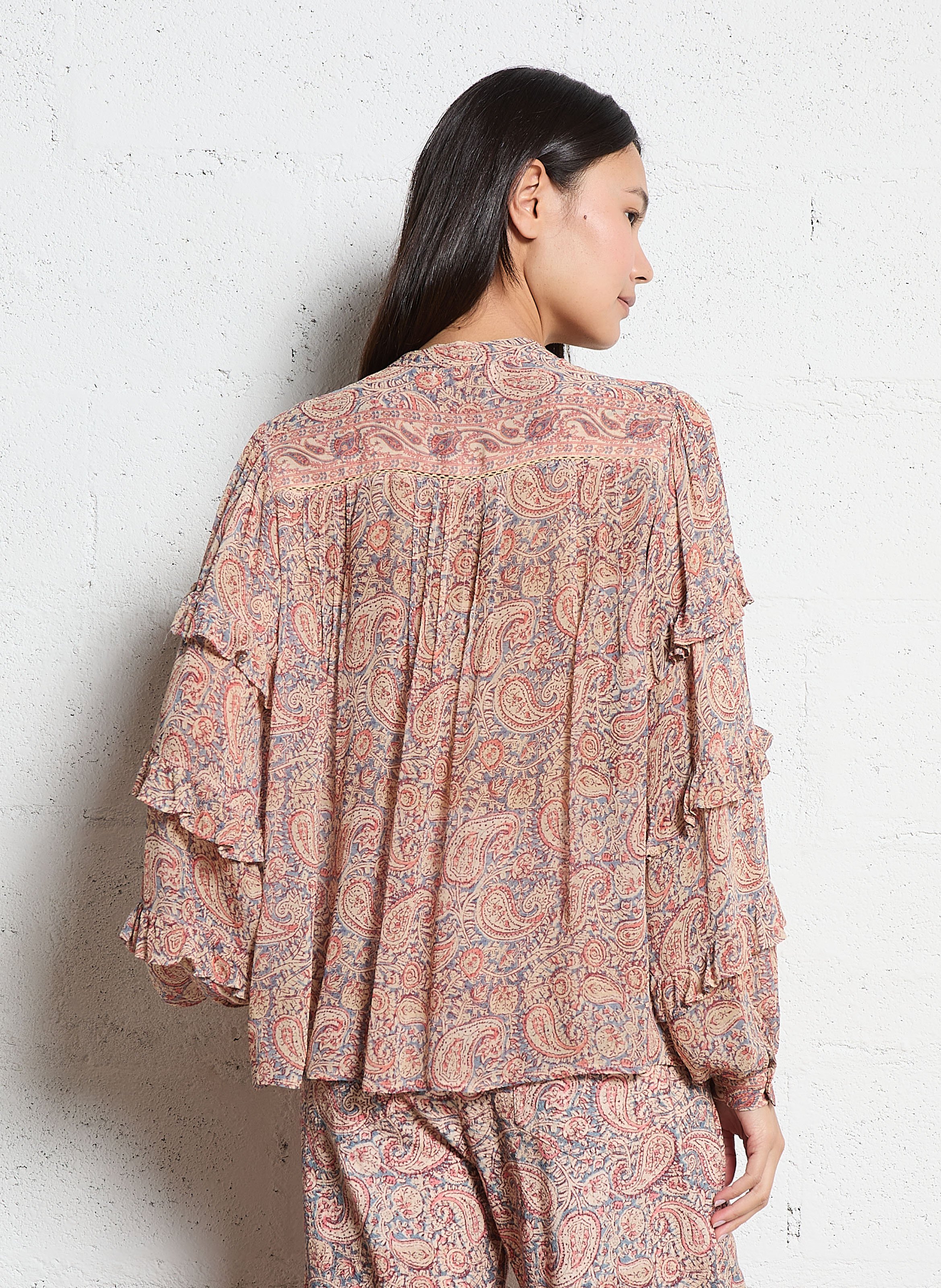 Blouse oversize col V imprimée MAISON HOTEL Rose