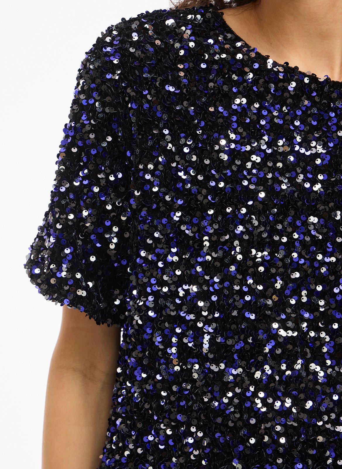 Top droit col rond à sequins VILA Bleu