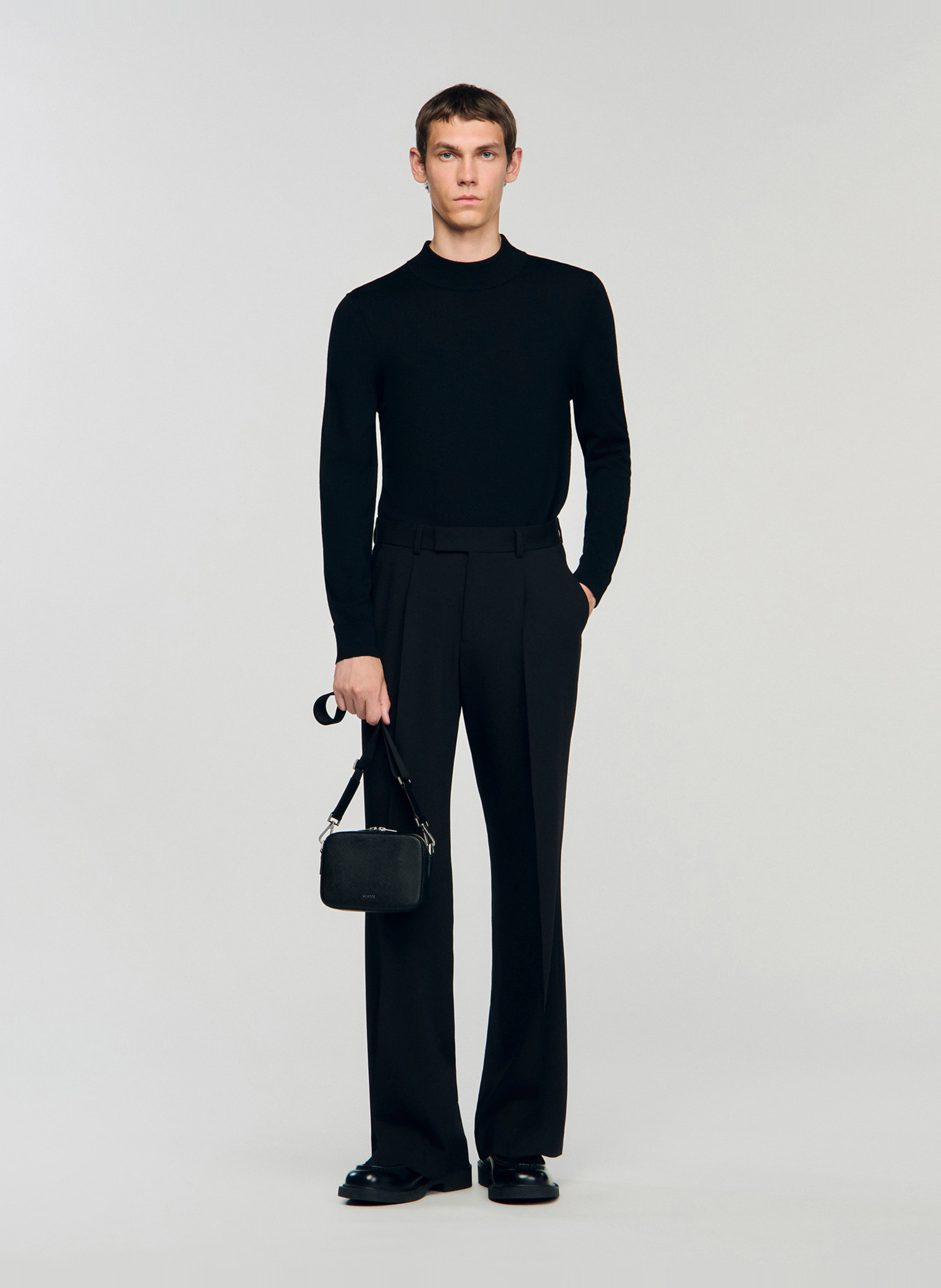 Schoudertas van gerecycled leer SANDRO Zwart