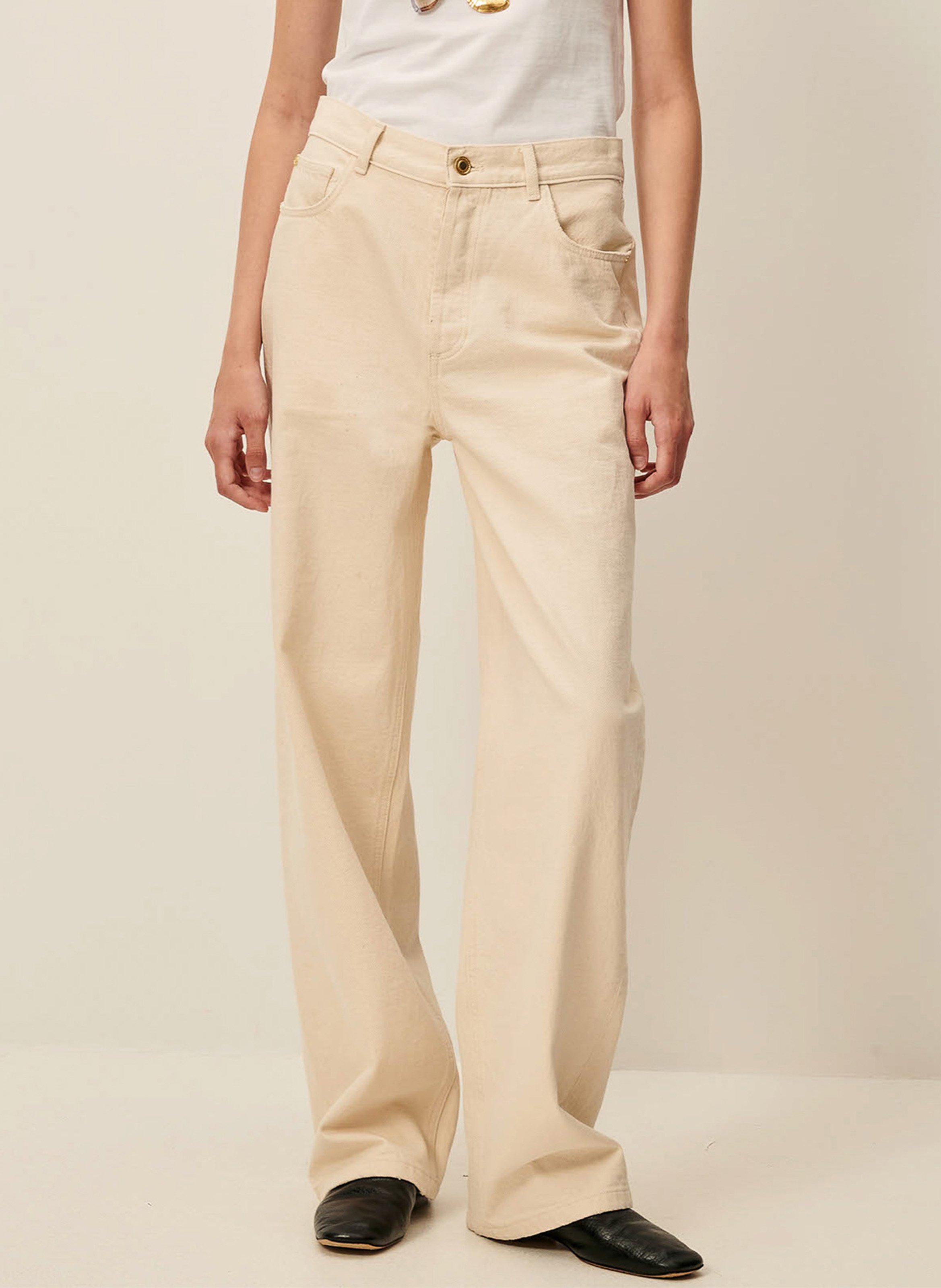 High-rise plain straight jeans SESSUN Beige