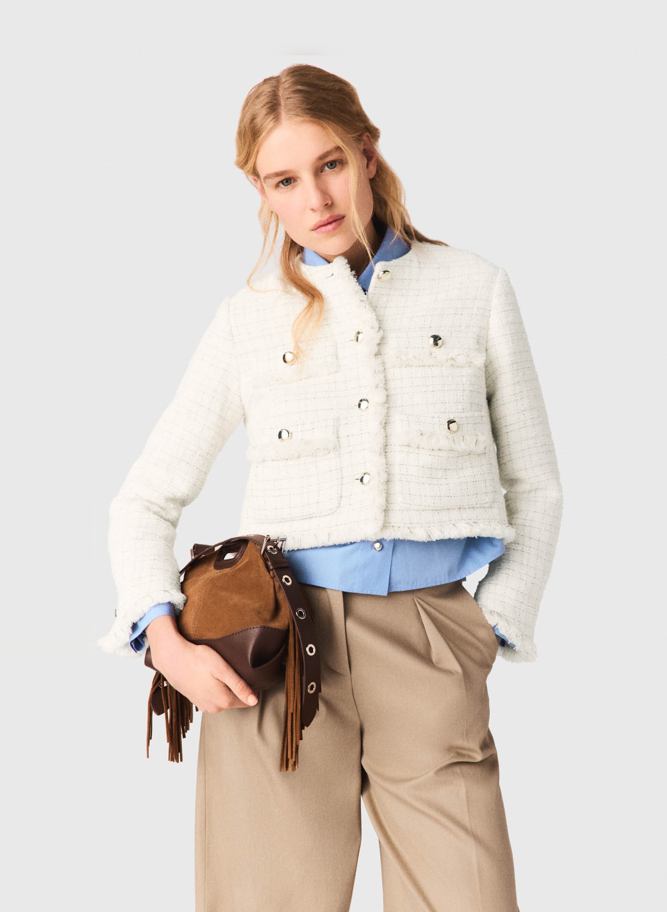 Cotton-blend jacket with Victorian collar MAJE Beige
