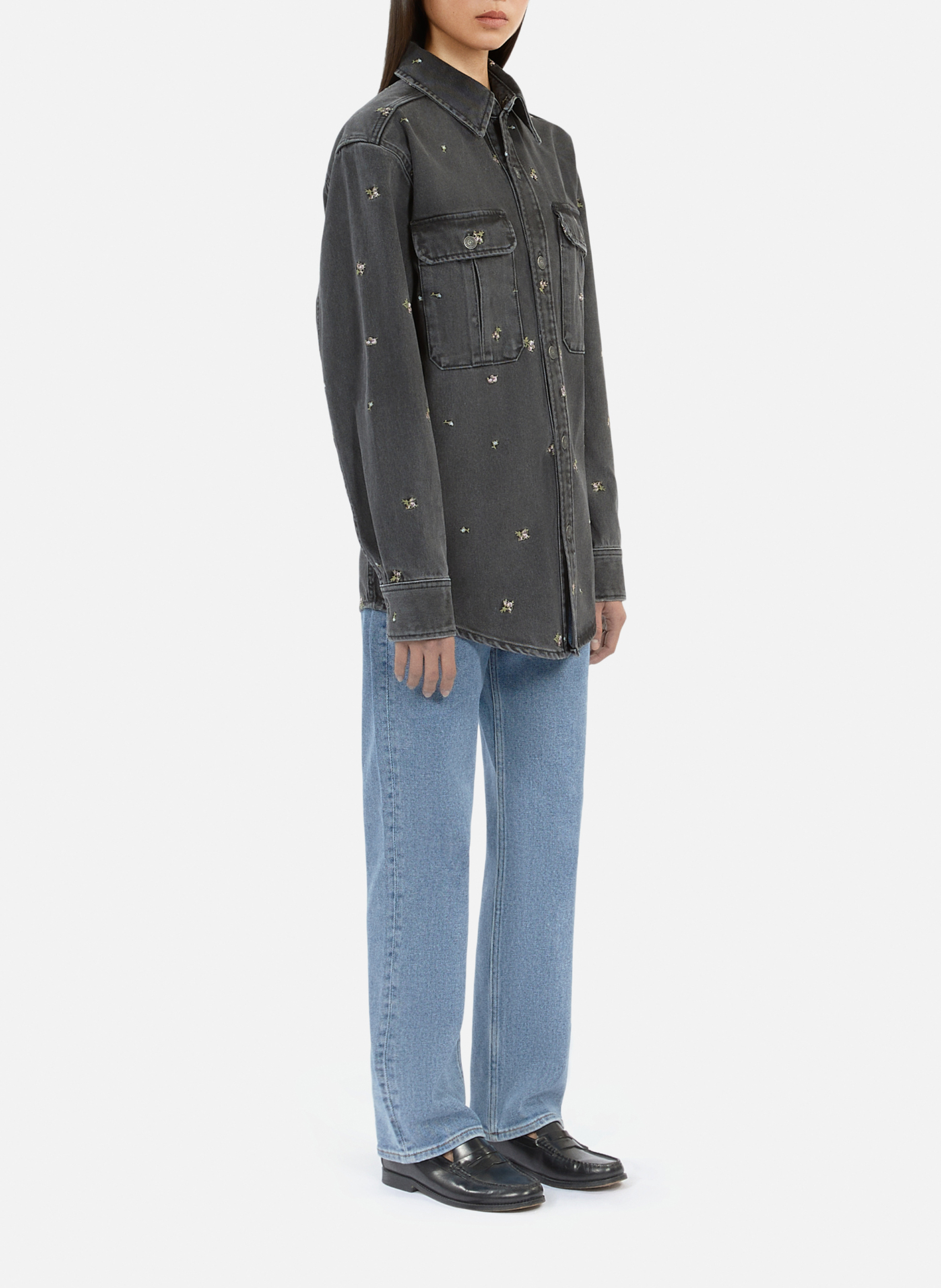 Denim overhemd met borduursels THE KOOPLES Grijs