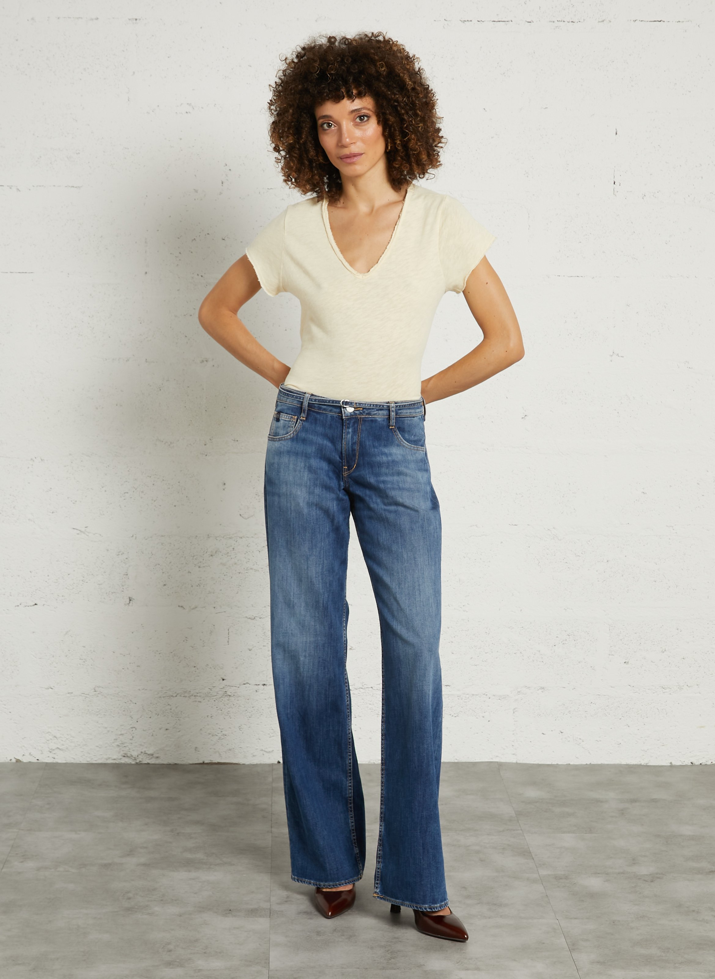 Tee-shirt droit col V en coton AMERICAN VINTAGE Jaune