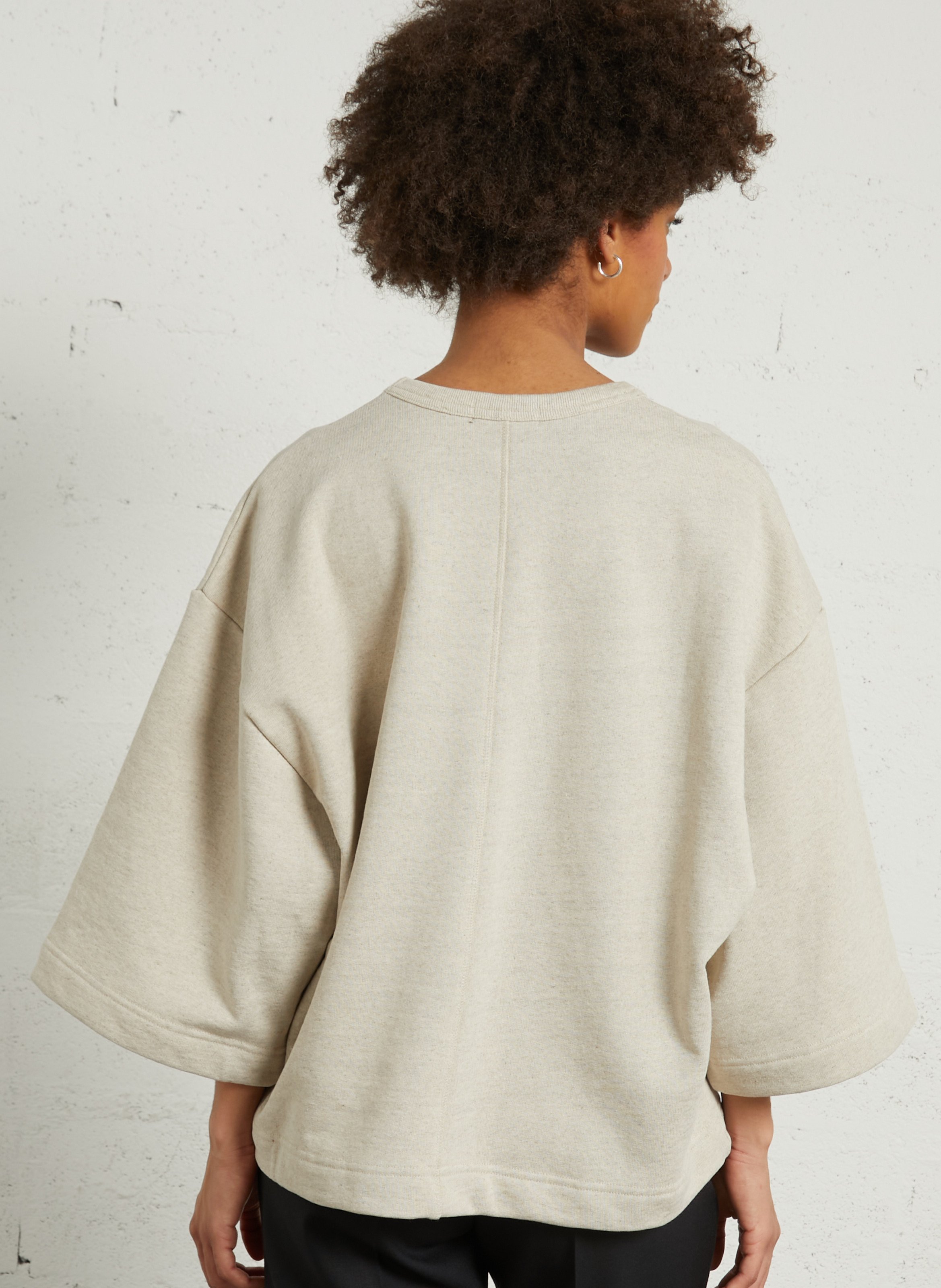 Oversized ronde hals sweatshirt van katoen en linnen. SOEUR Beige